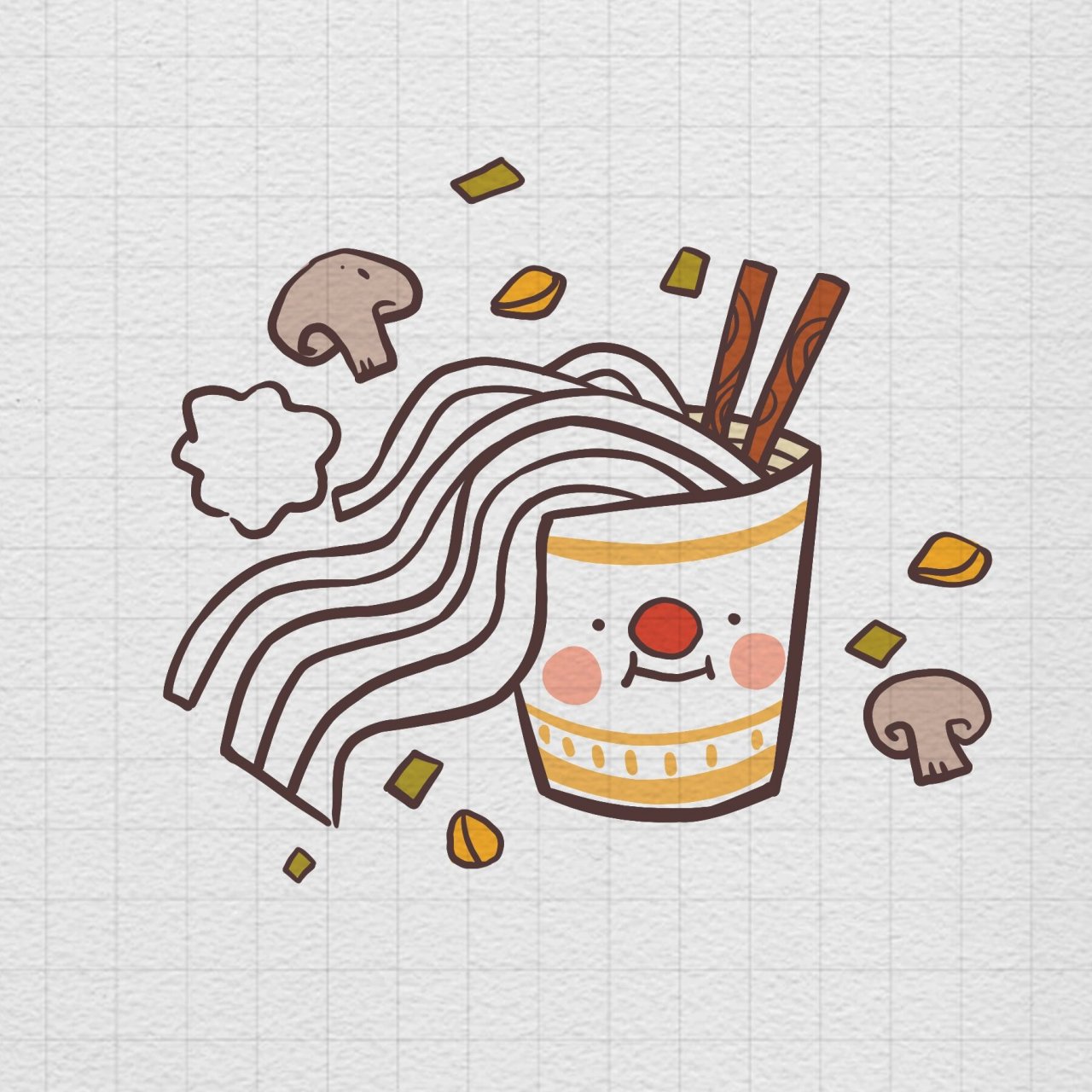 简笔画|一杯泡面 周末一定要呆在家里,睡到自然醒也不起床,炸鸡77