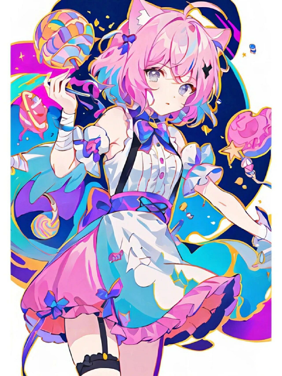 半身动漫人物分享 粉紫色调的好好看,不同颜色的撞色.