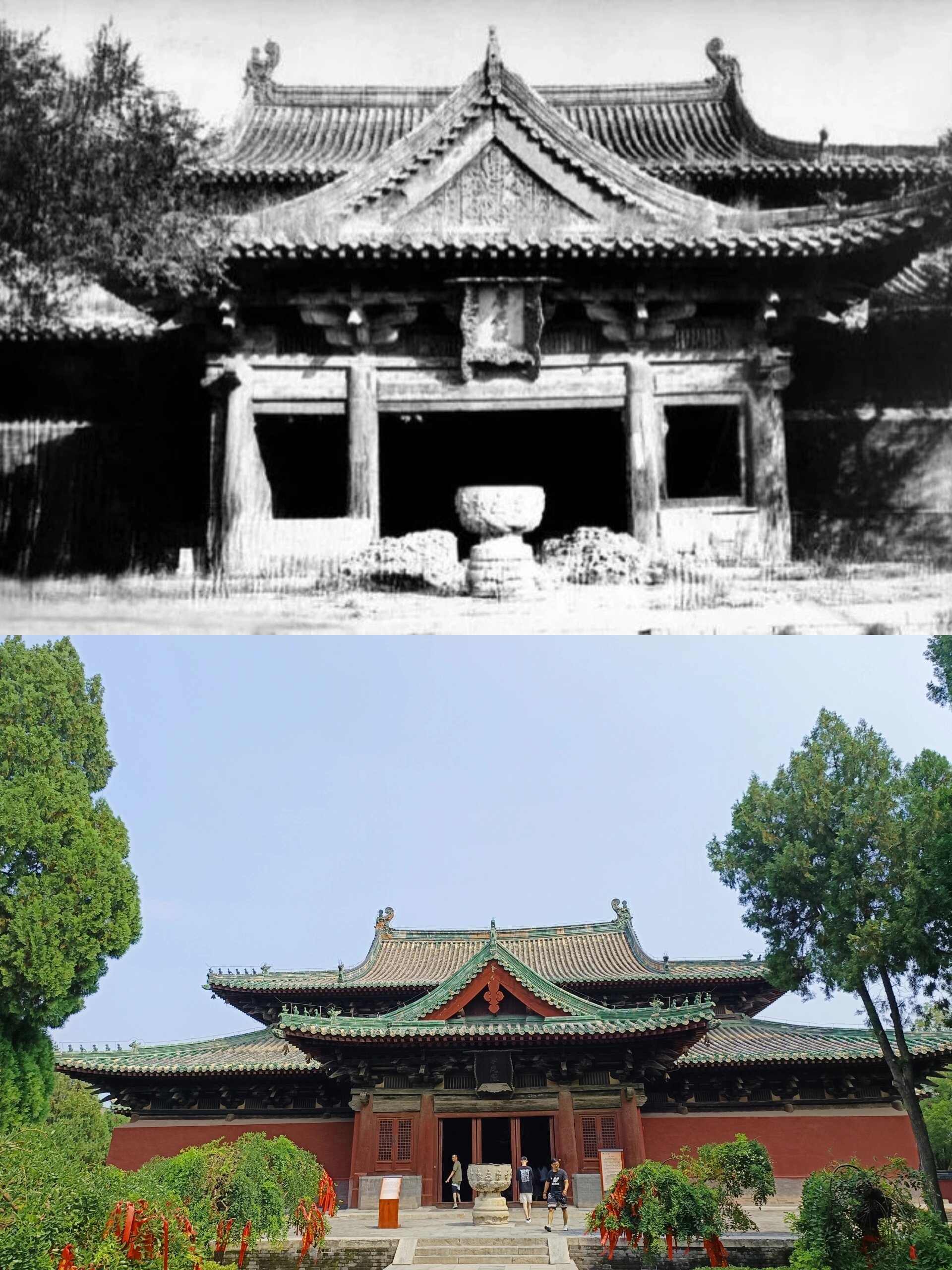 正定隆兴寺老照片对比 图一 山门 图二 大觉六师殿遗址 图三 摩尼殿