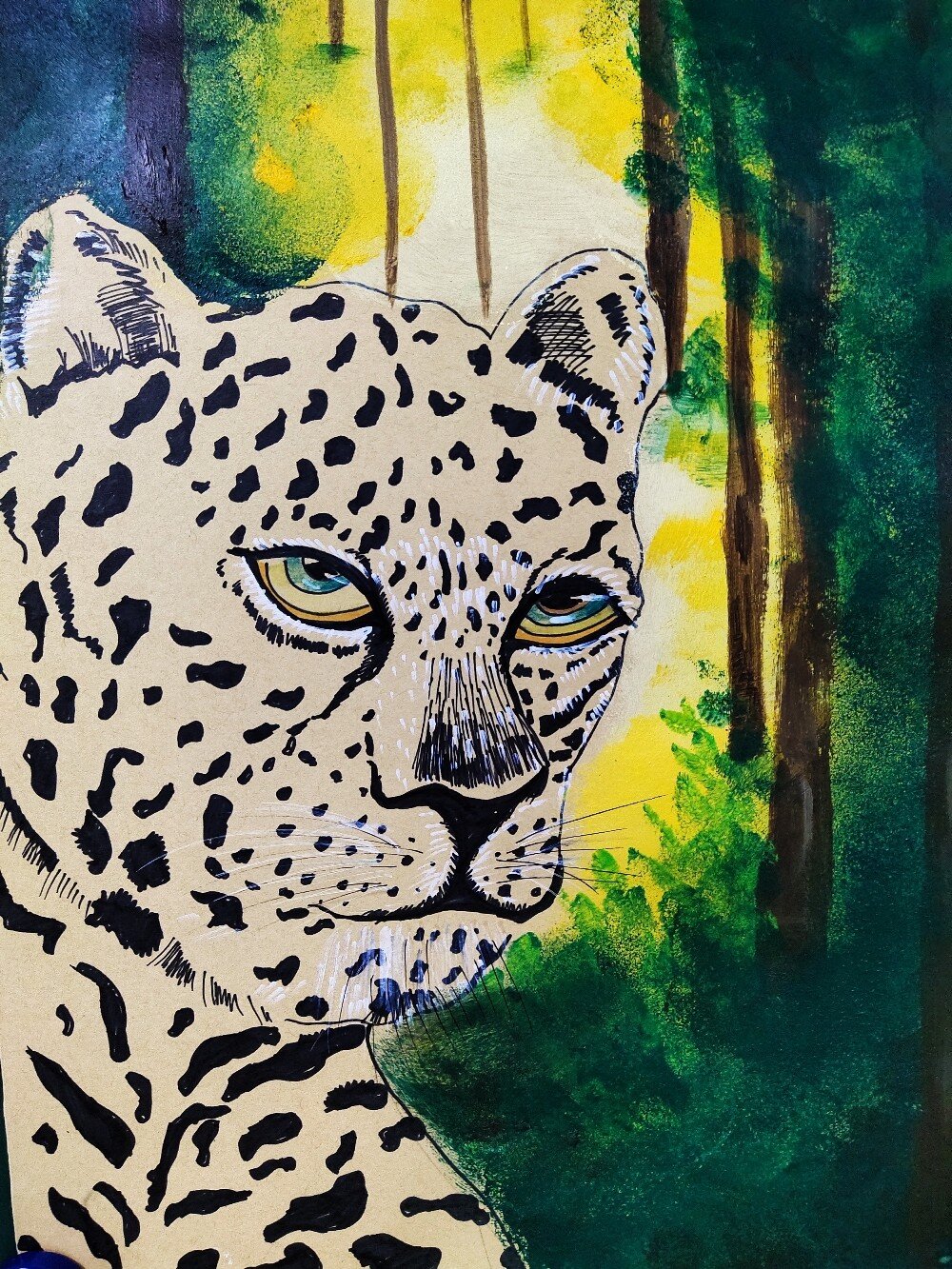 儿童画豹子 二年级以上儿童画森林里的豹子