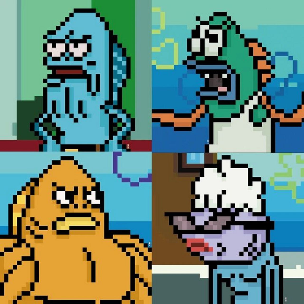 周一的我表情和他们一样04#海绵宝宝# #咸鱼# #头像# #像素画##情侣