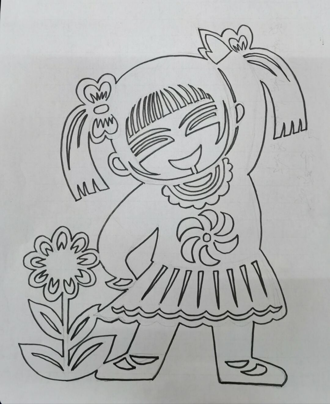 分享几张六一儿童节,孩子们画的剪纸线稿