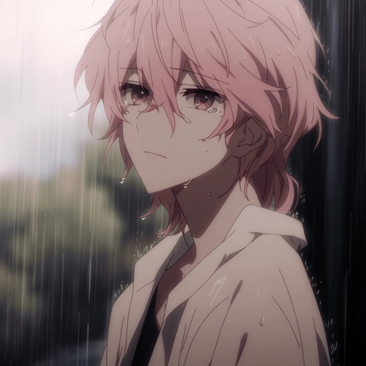 动漫男头 雨中少年粉发