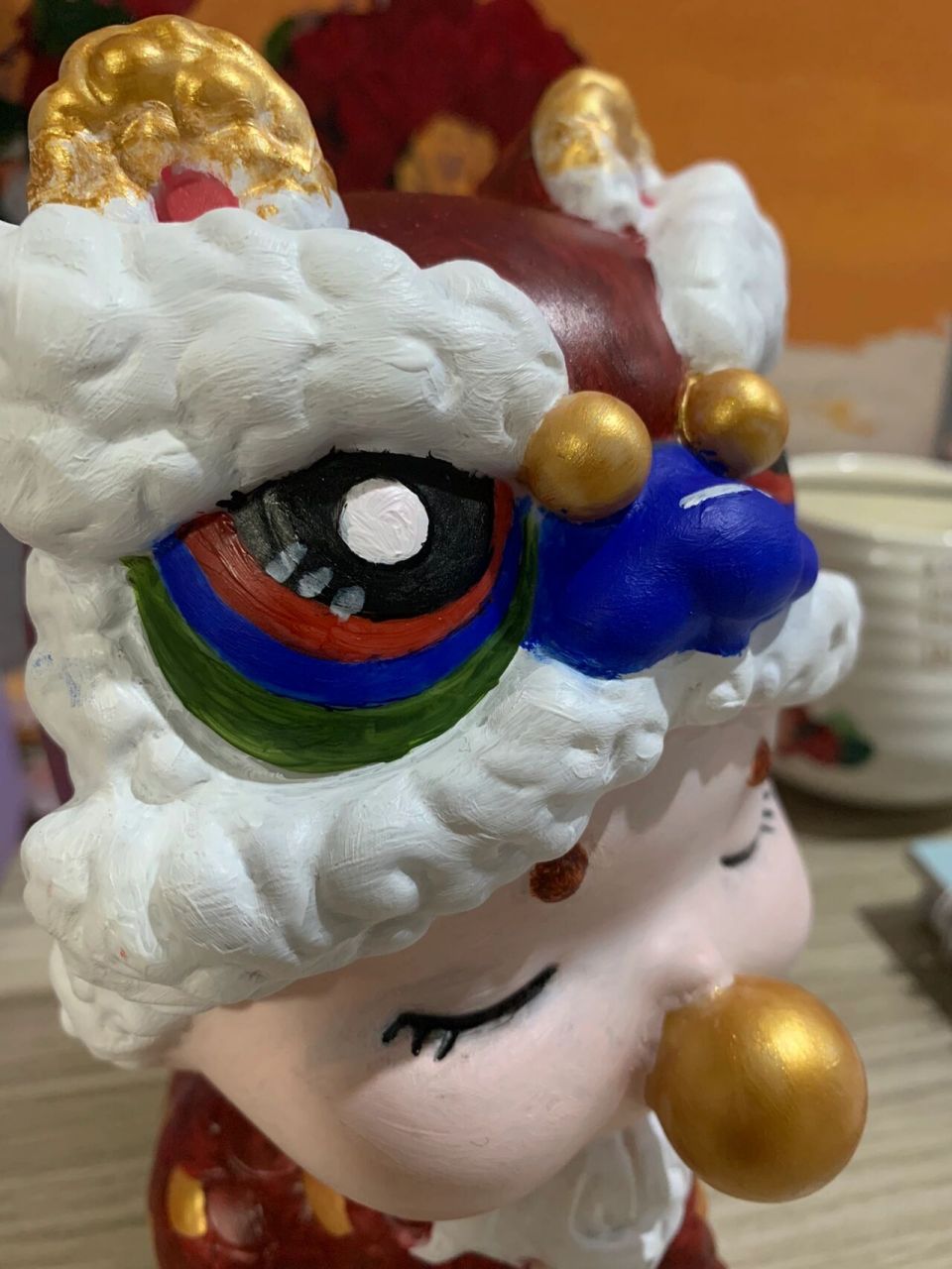 石膏娃娃玉麒麟 耗时4个多小时的小神兽终于画完了  真的很可爱 非常