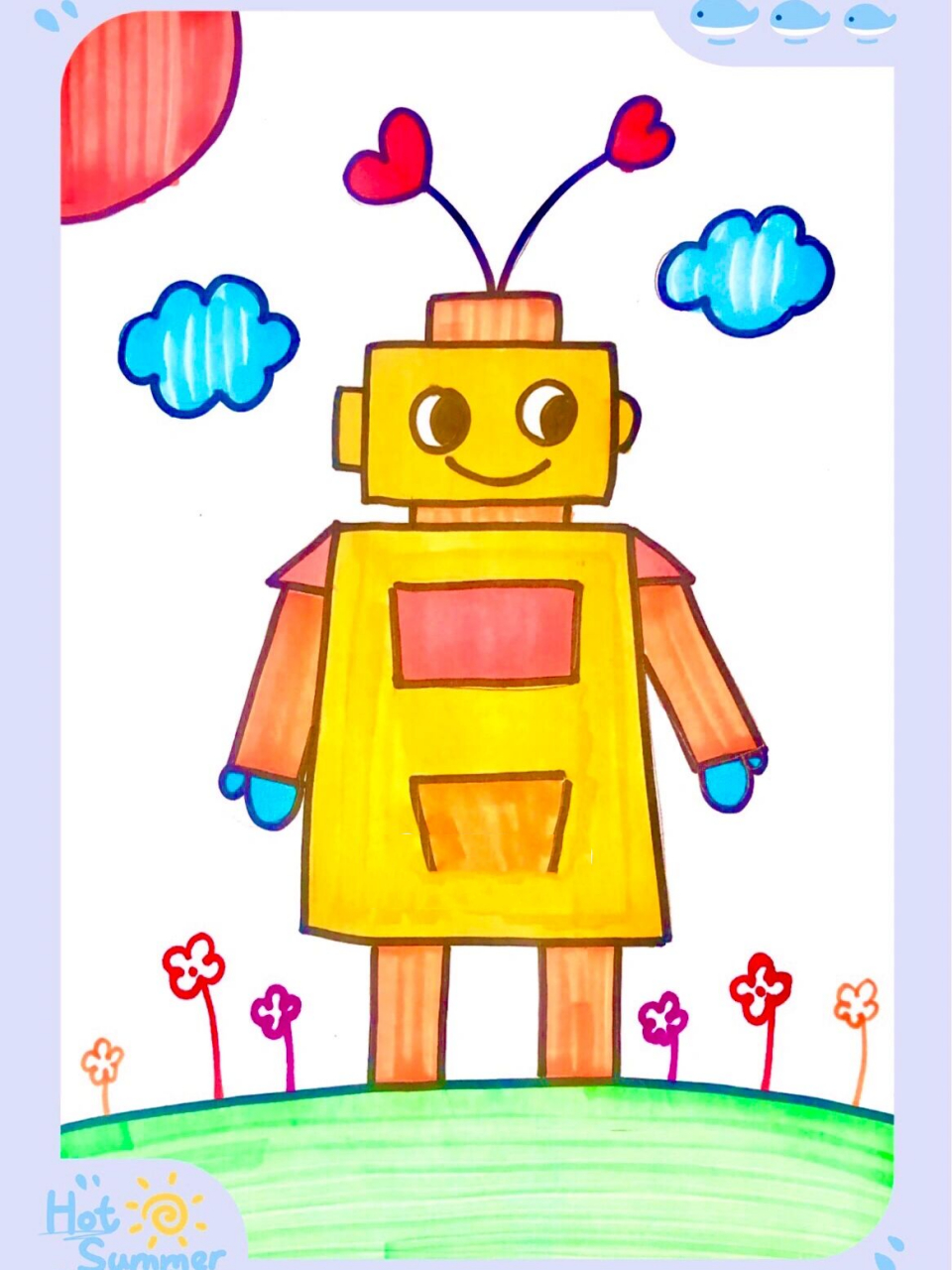 可爱机器人儿童画/简笔画 机器人儿童创意美术 难度:简单 适合4