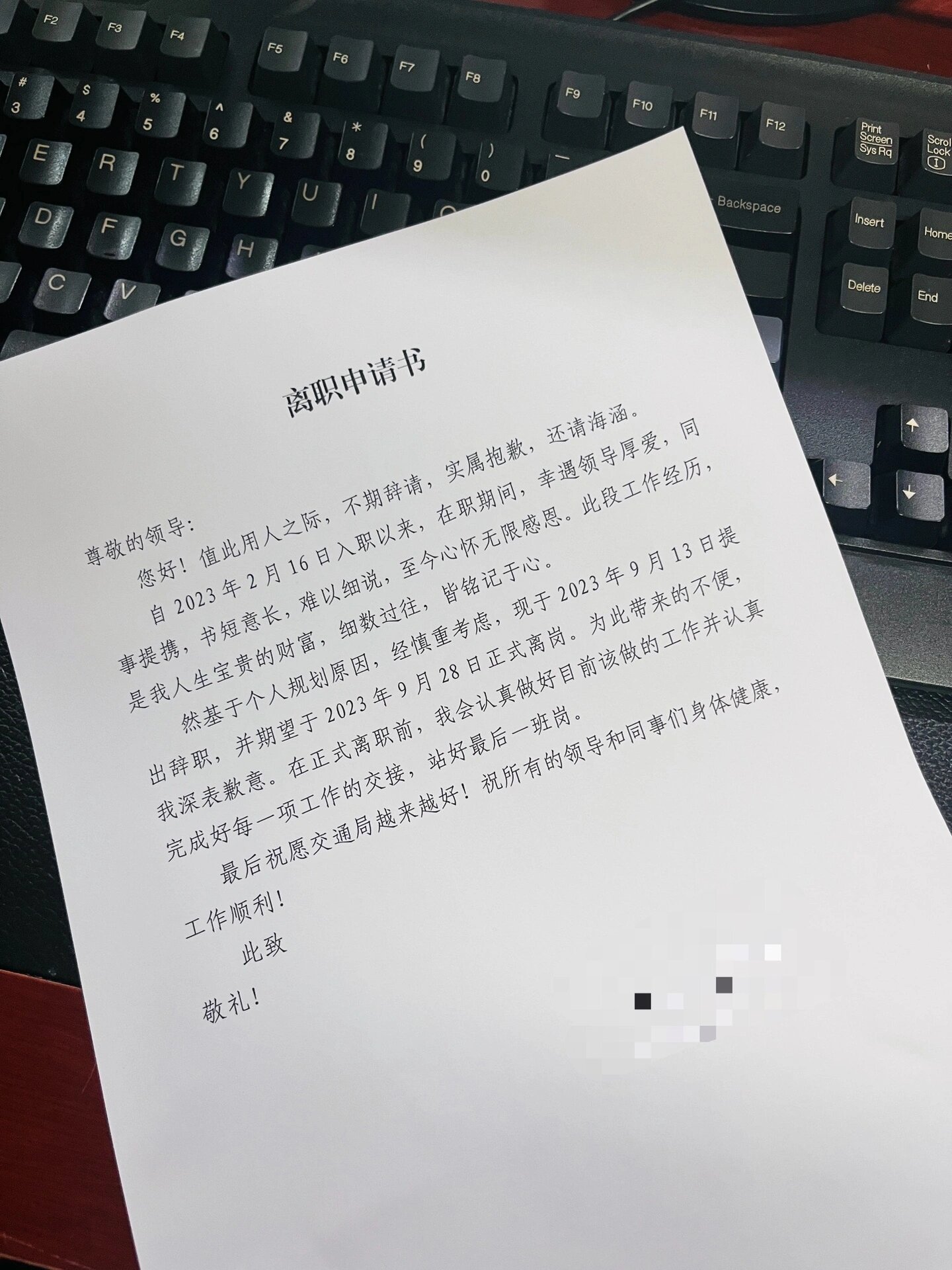 事业单位临聘人员辞职信