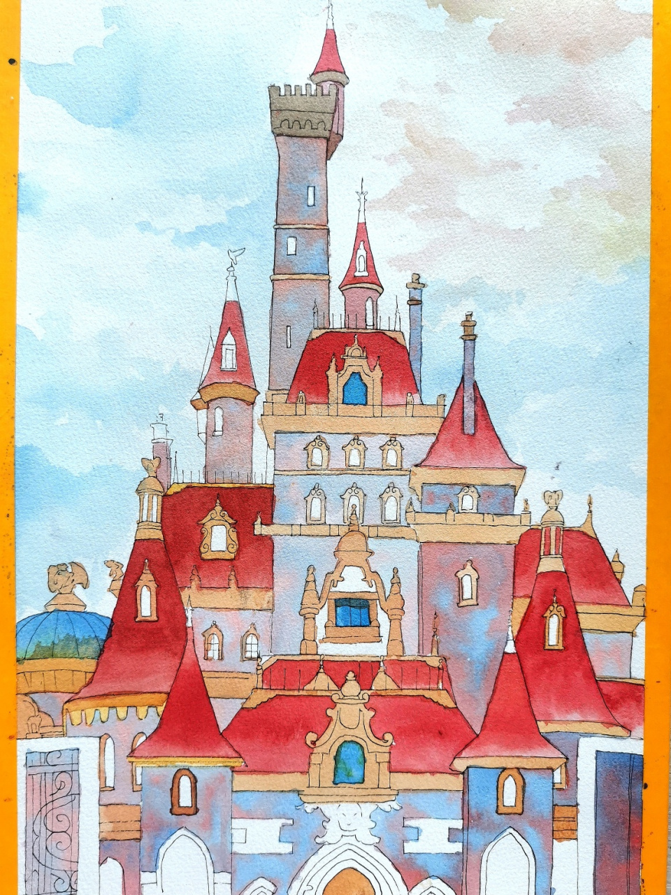 手绘迪士尼城堡98(附过程!) 4h的速写呀!
