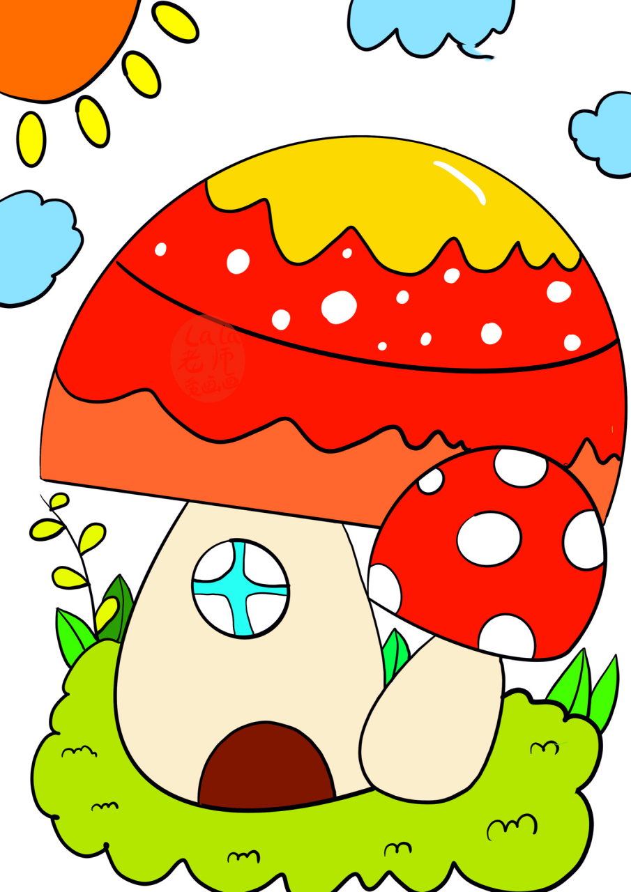 蘑菇儿童创意画(附线稿)