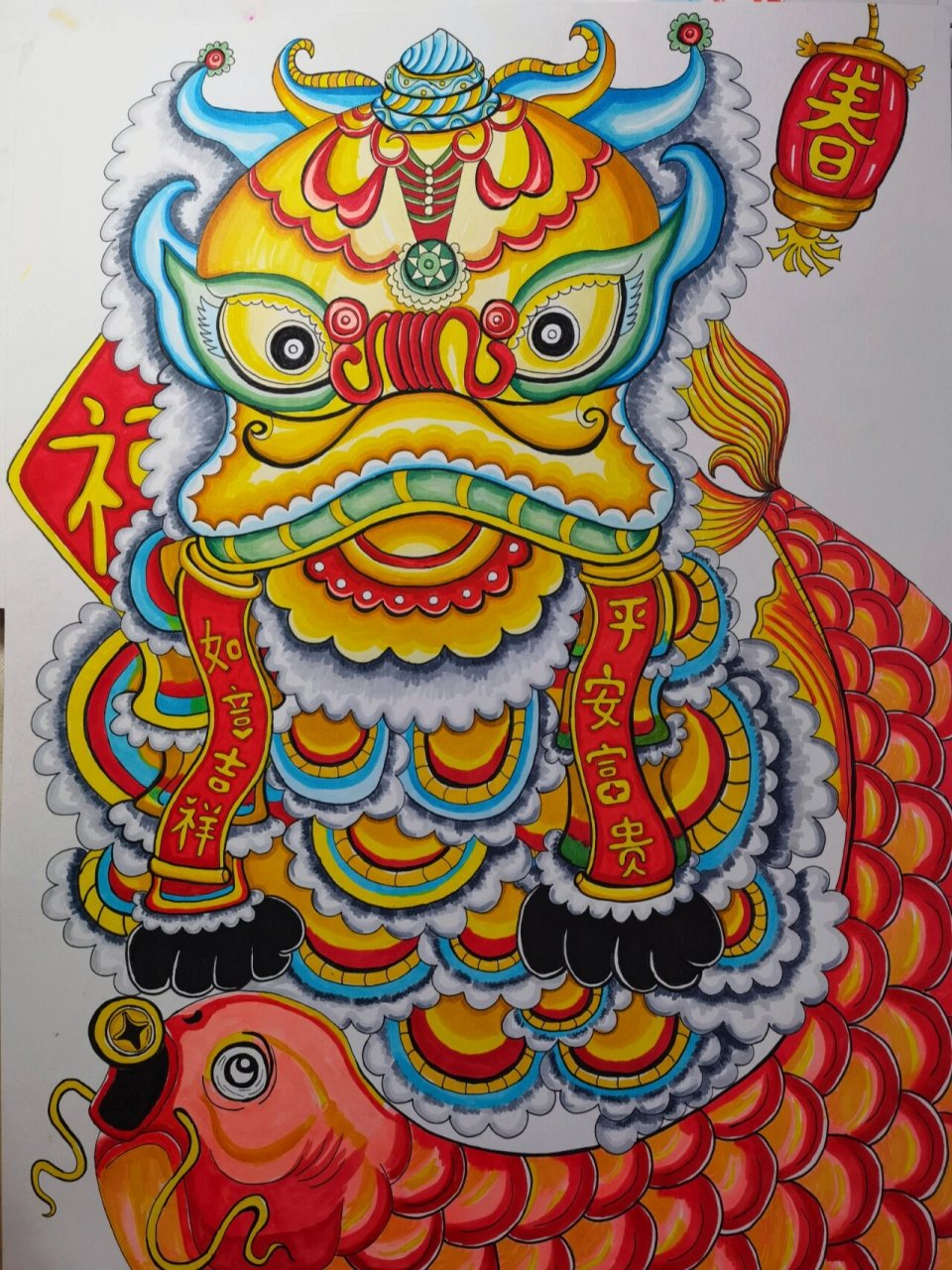广府文化舞狮绘画图片