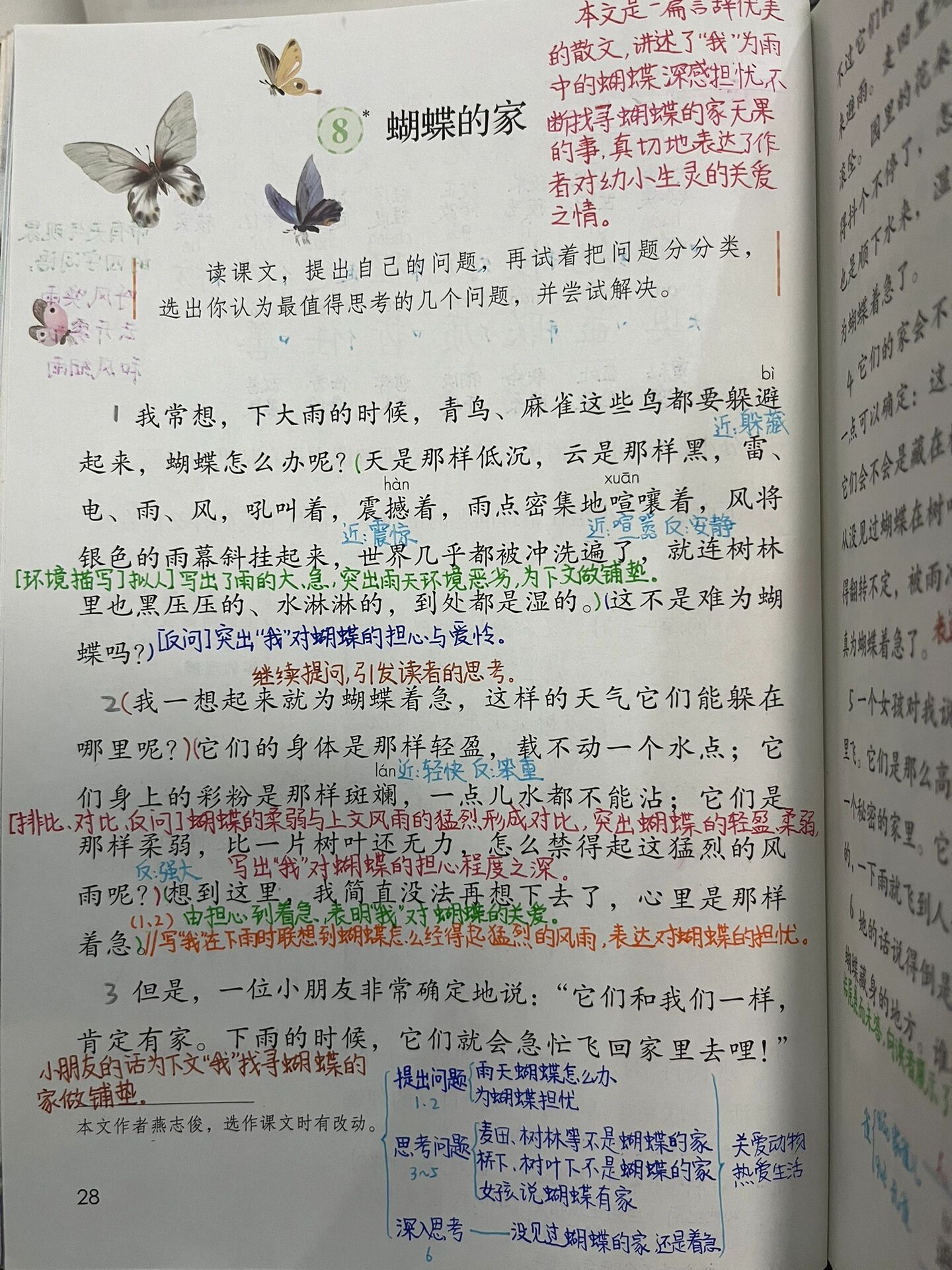 部编版语文四上《*蝴蝶的家》备课笔记📒