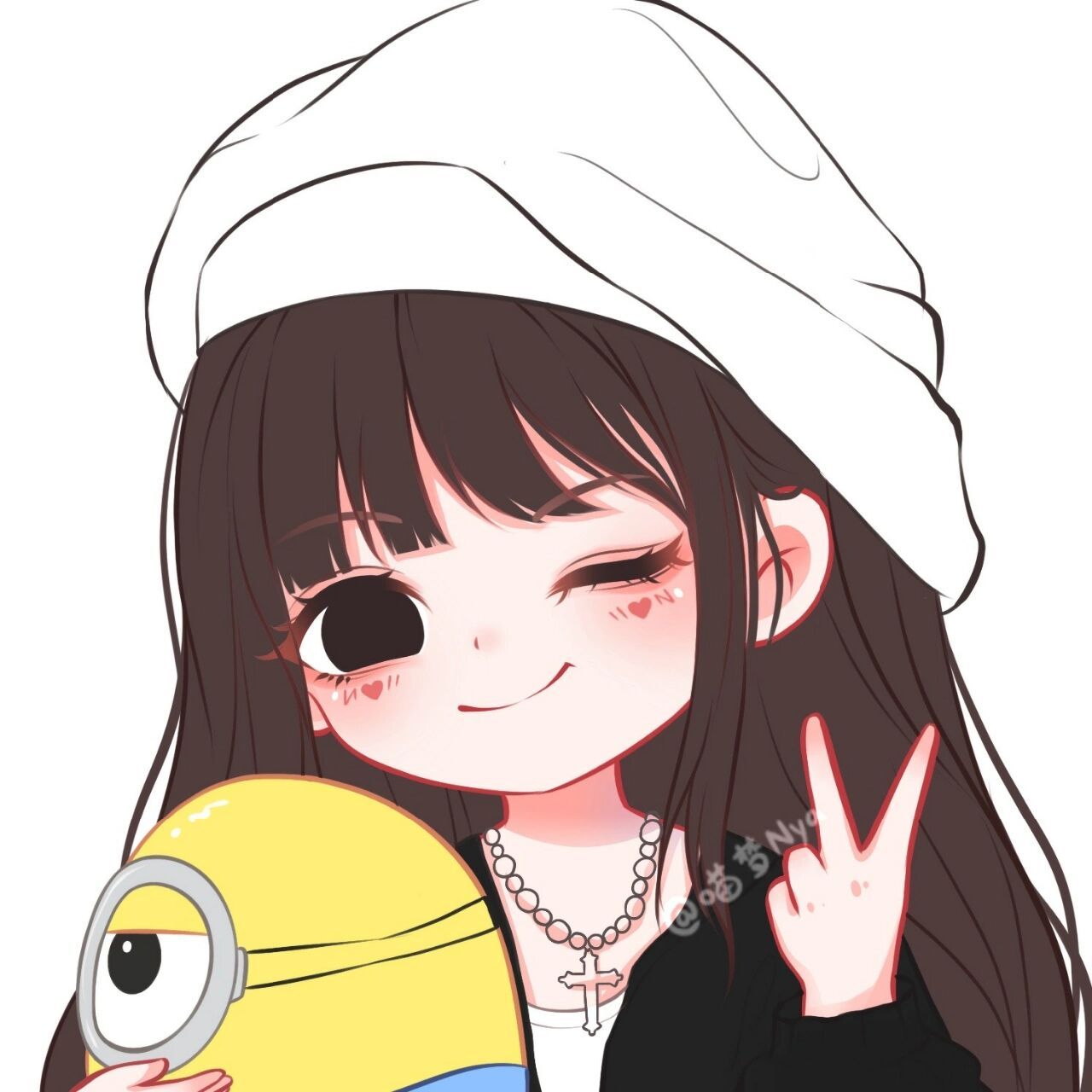 q版卡通可爱头像|甜酷女生(附绘画过程) 图2空白背景 图3线稿,图4铺