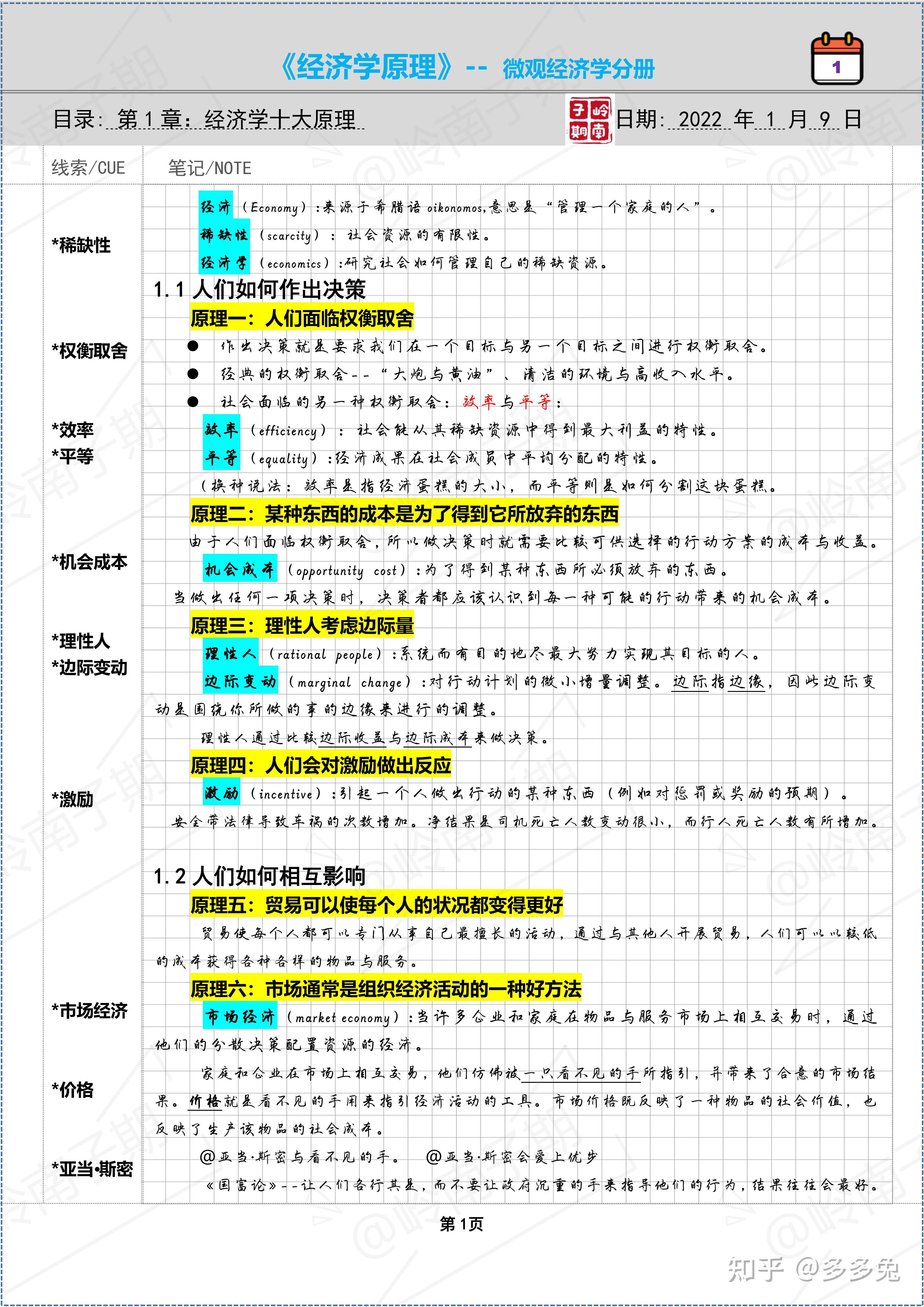 学习笔记曼昆经济学原理微观经济学第1章经济学十大原理