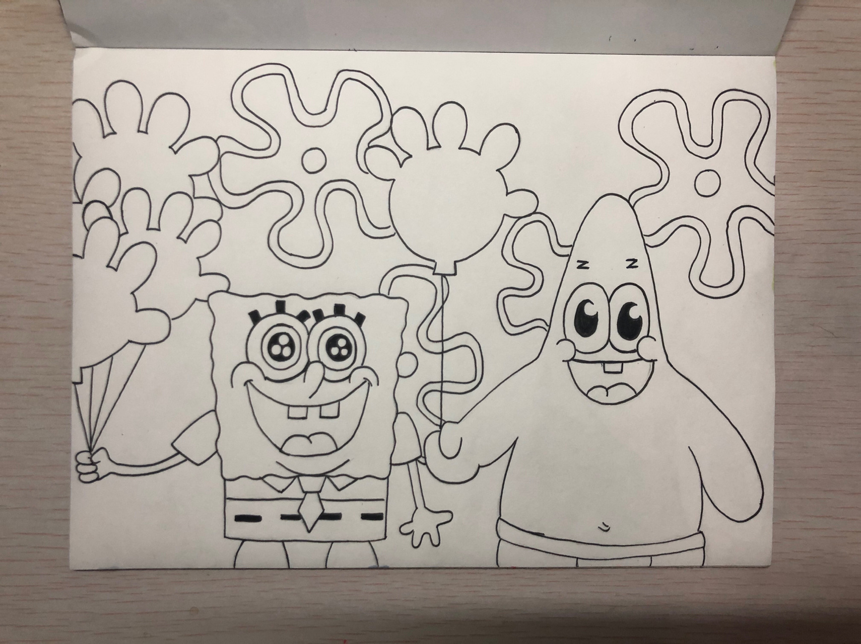 海绵宝宝派大星马克笔简笔画 气球节