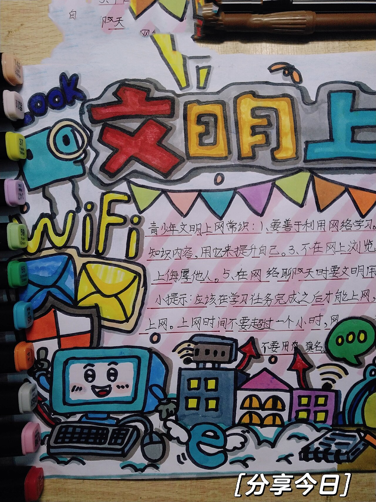 95文明上网手抄报分享75丨附线稿95