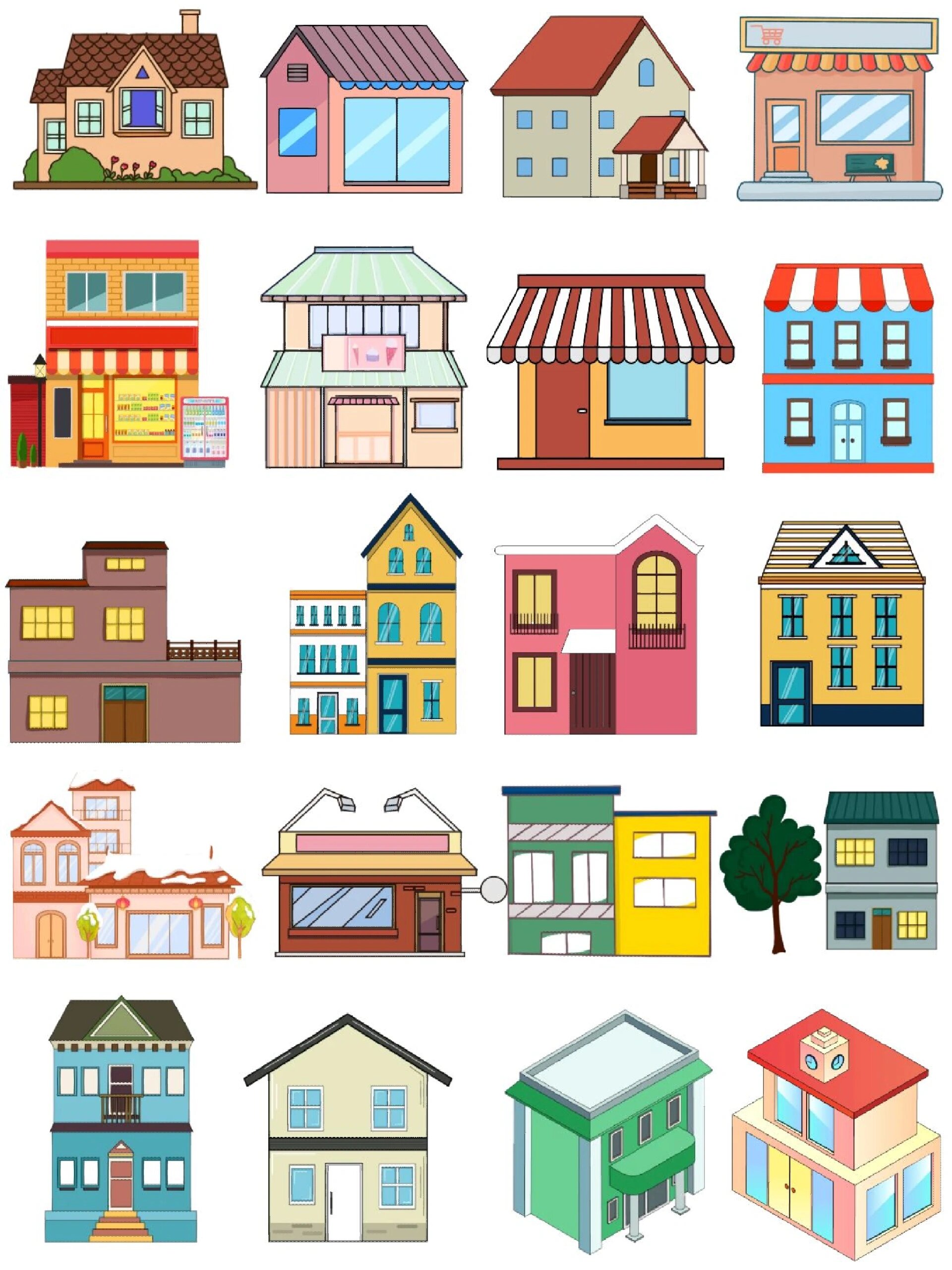 免抠素材|可爱卡通房子房屋建筑系列插画