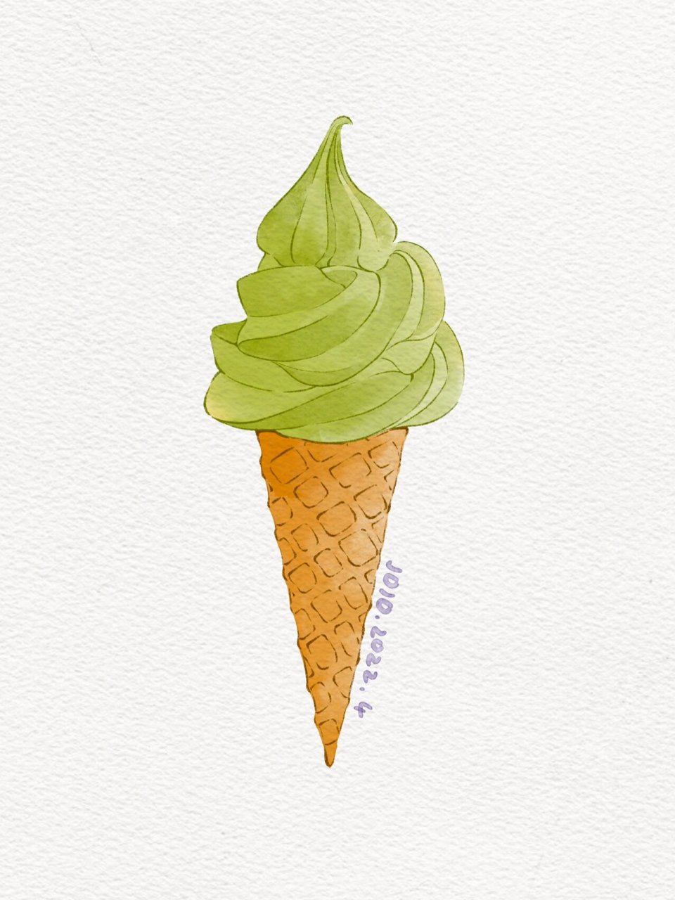 ipad水彩画美食-抹茶甜筒冰淇淋90 抹茶是春天的颜色鸭～ 今天是绿