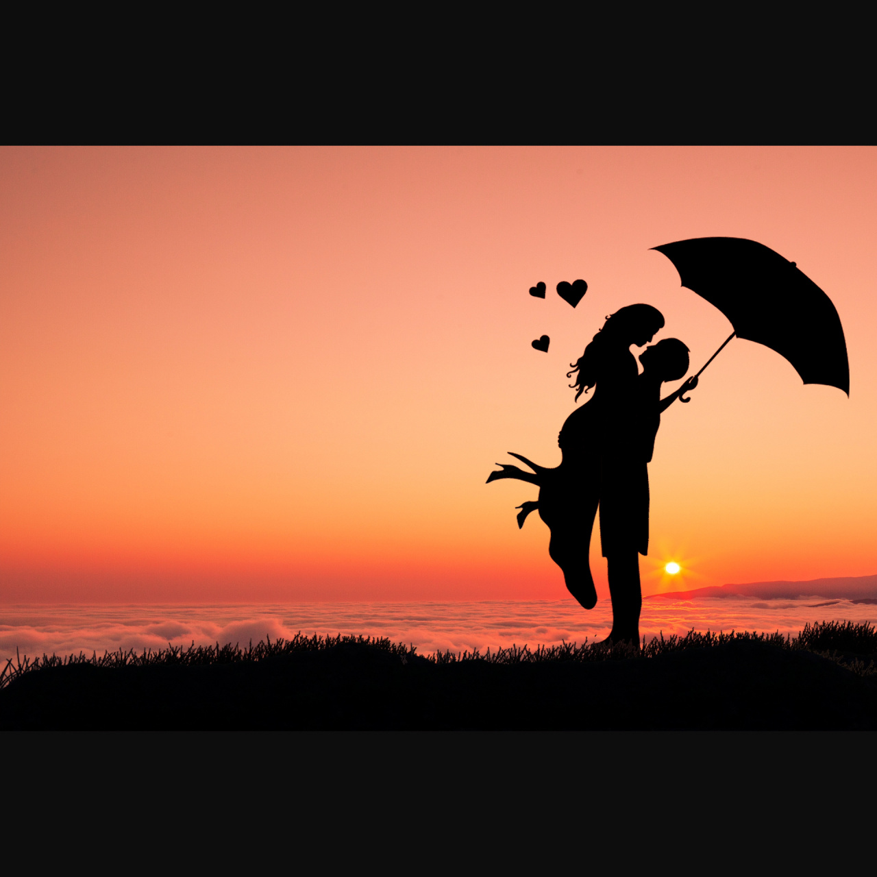 情人节情侣夕阳剪影创意背景图 2月14日虽然是西方的情人节 但是越来