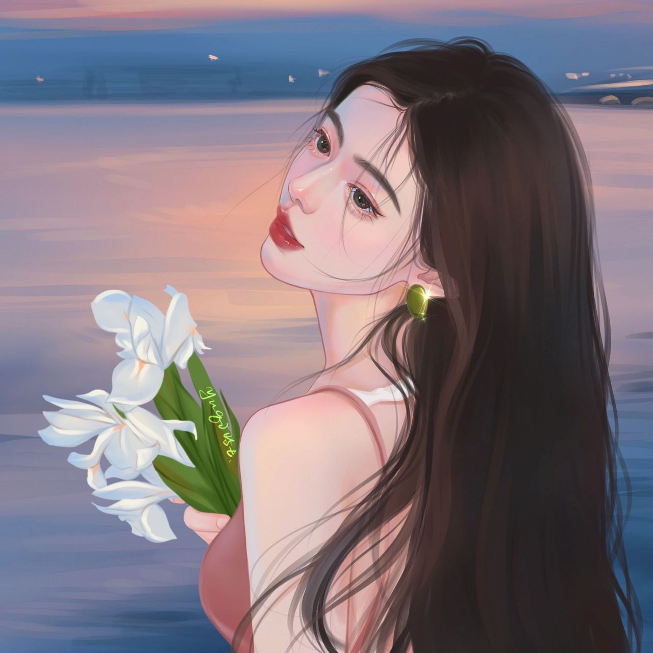 手绘捧花女生头像|附过程 参考图片上的不知道是哪个漂亮博主,知档哪