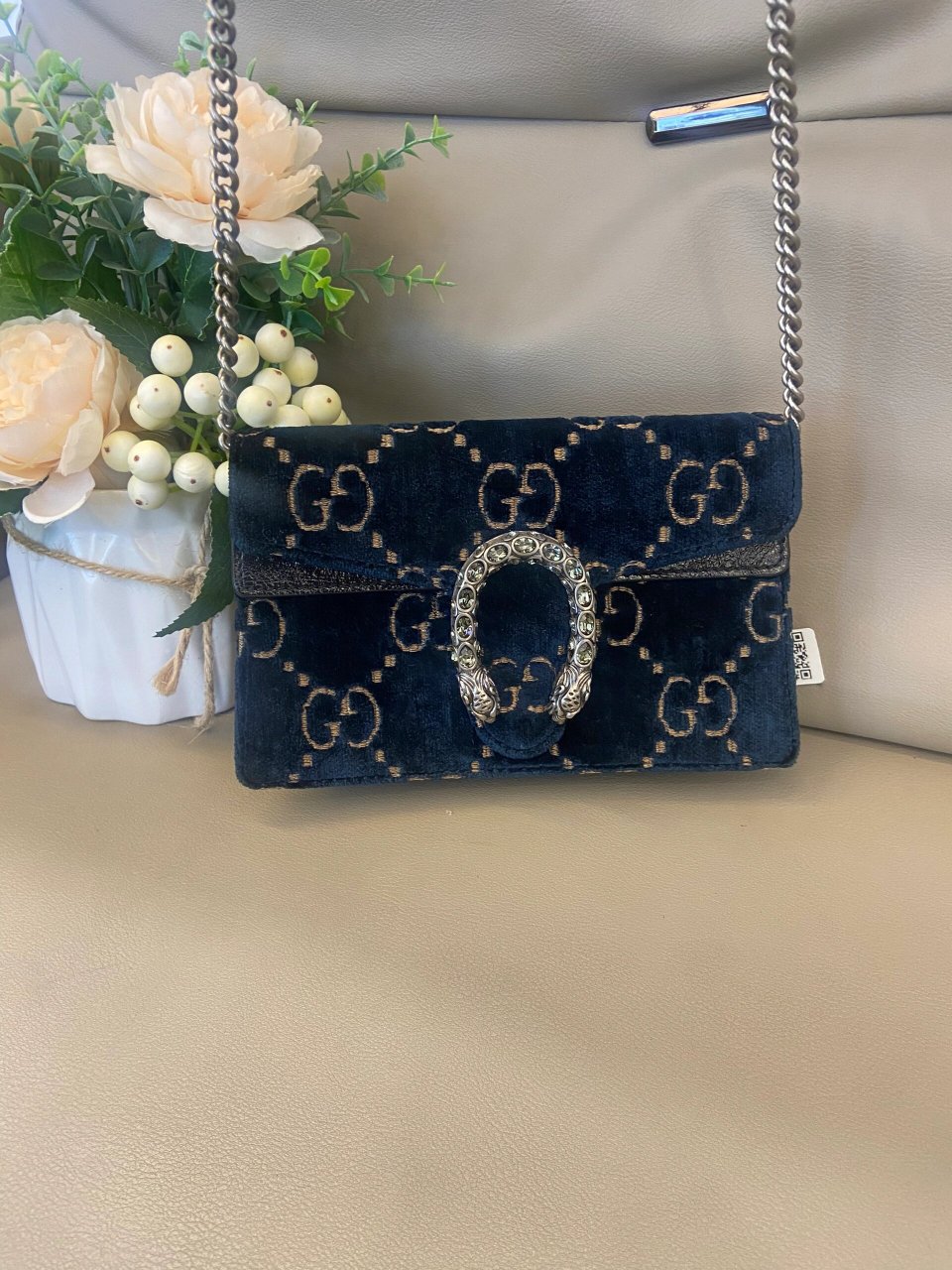 99新古驰mini钻扣酒神蓝色丝绒款便宜出 99新gucci古驰 mini钻扣酒神