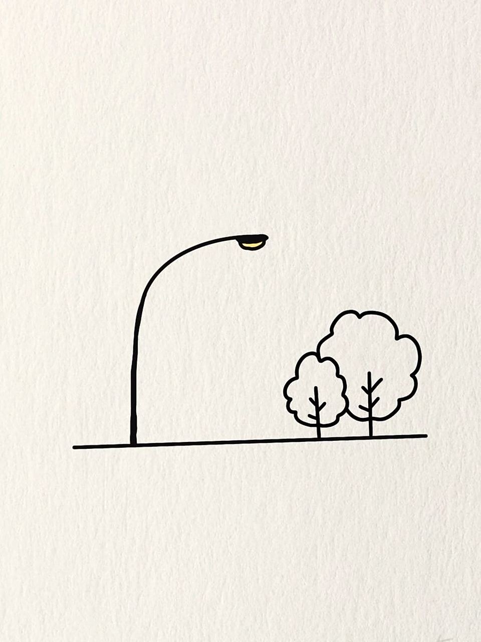 简笔画—路灯下的宁静