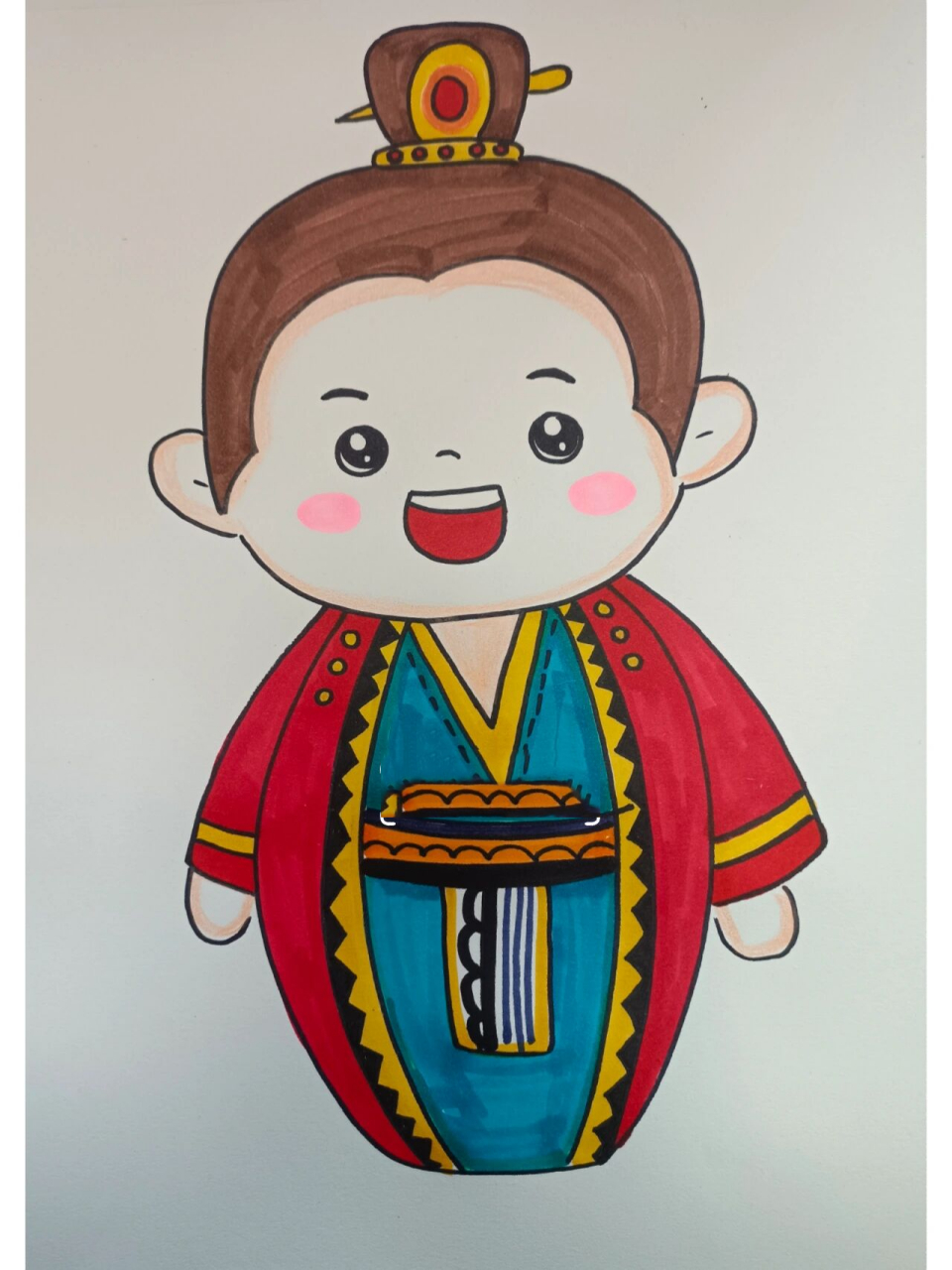 创意美术《唐代人物画》儿童画 1,工具材料: 马克笔,勾线笔,牛皮纸 2