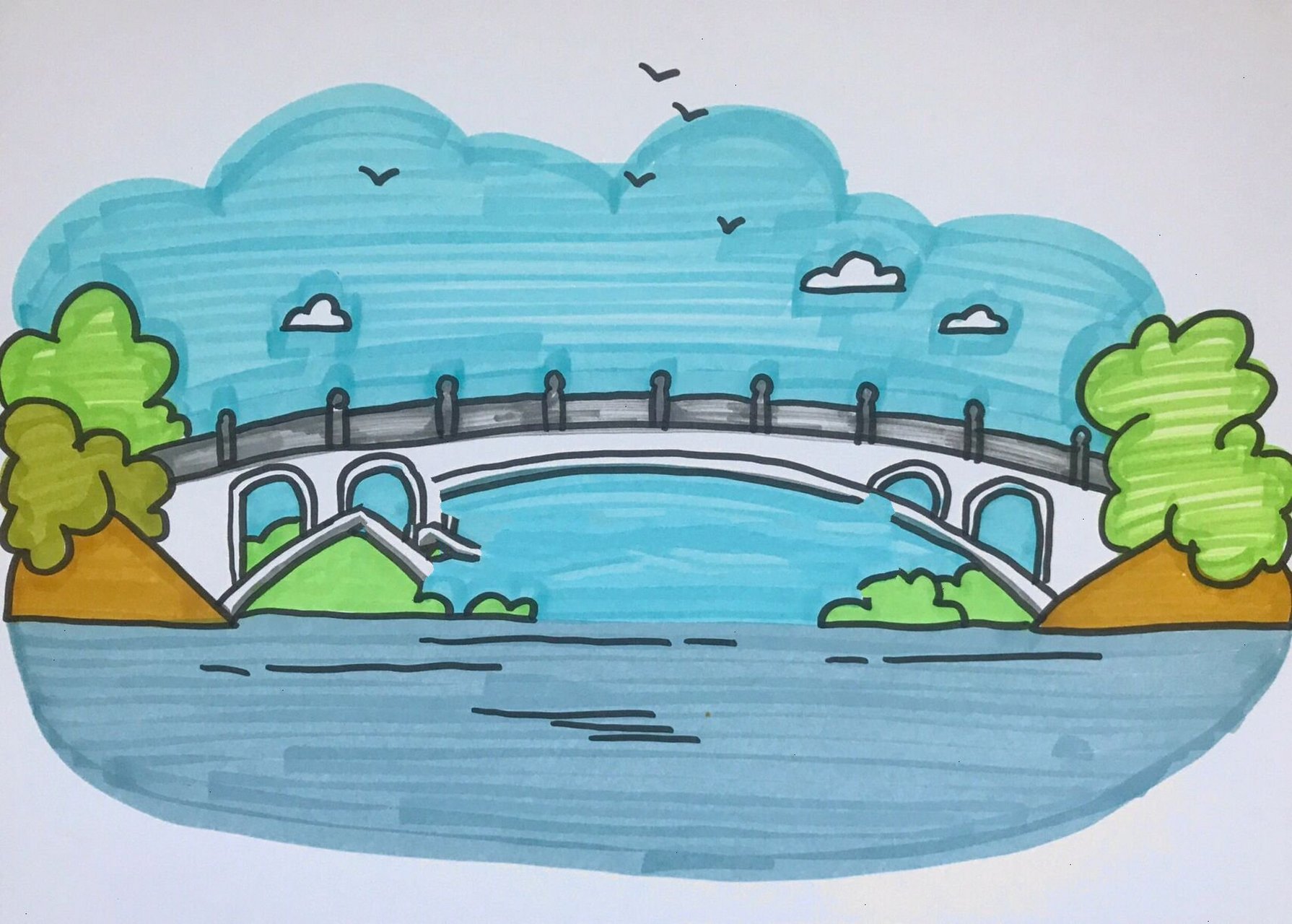 桥的简笔画儿童画小桥图片