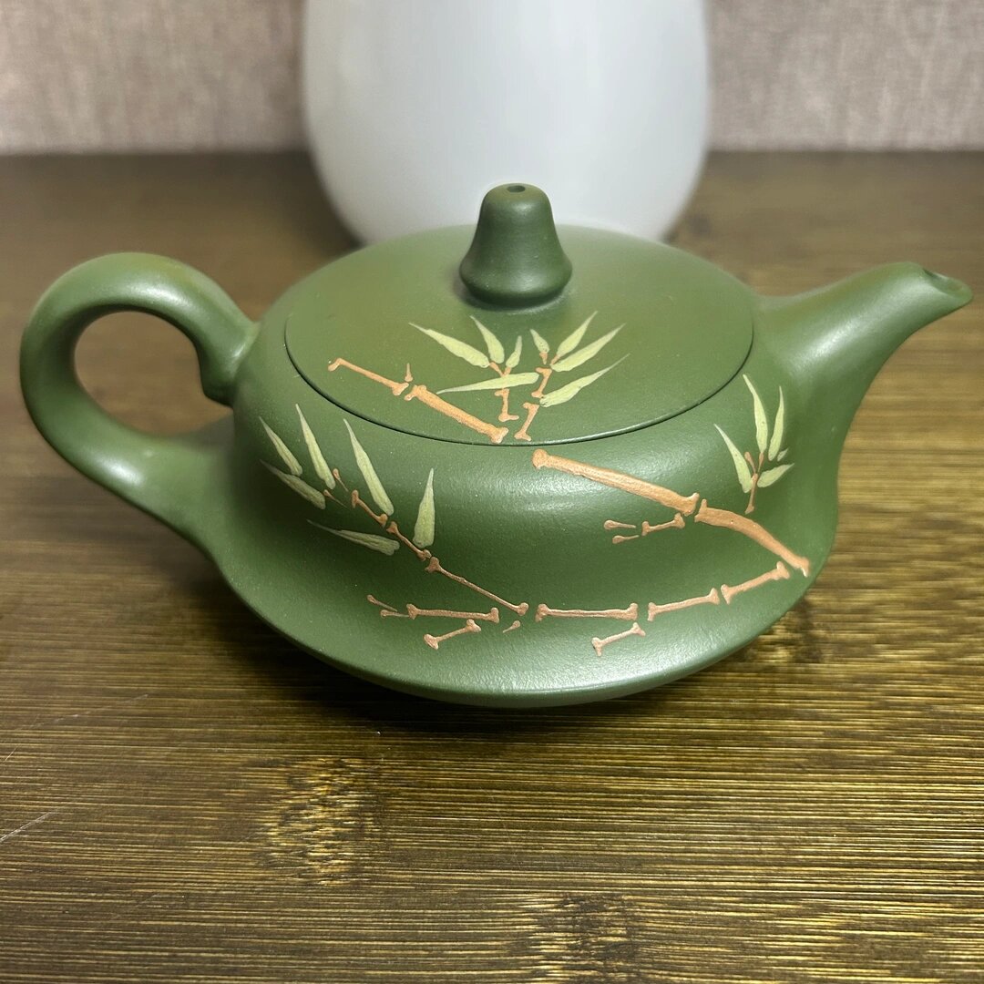 翡翠绿泥节节高升曲壶200cc紫砂壶茶具 品名:节节高升曲壶套组【竹】
