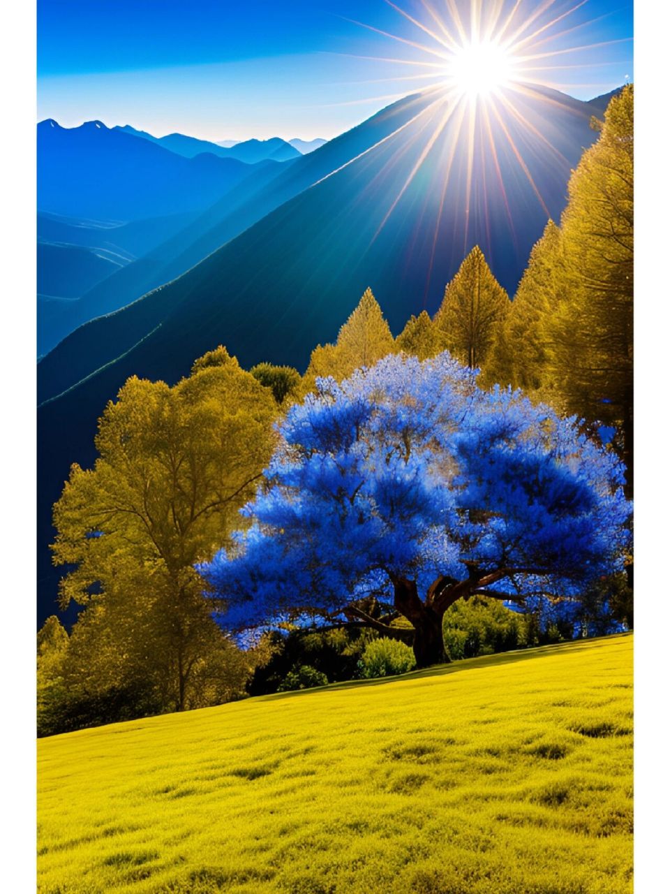 风景山水,山,水,树花