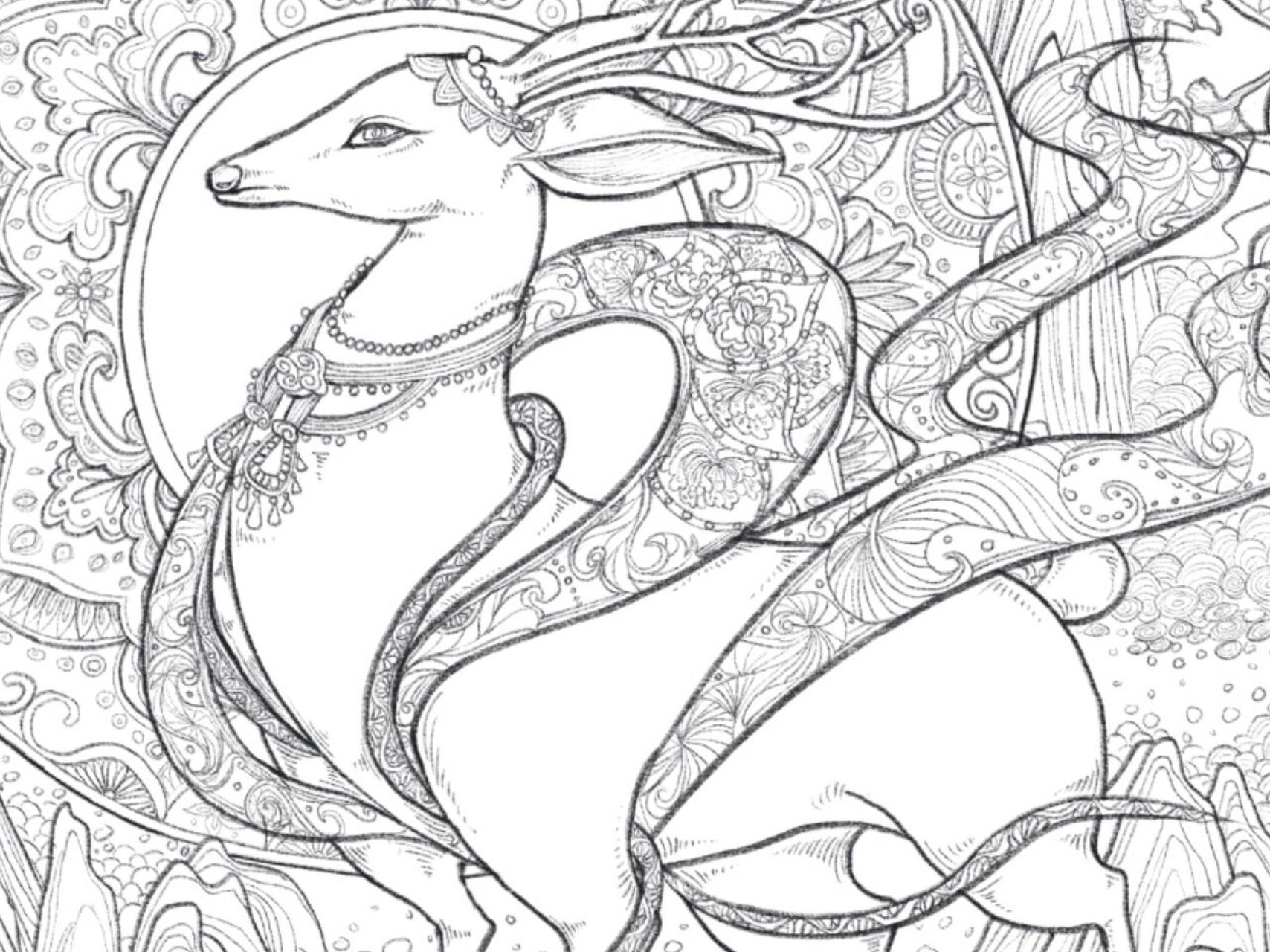 九色鹿背景的圆盘图形花纹采用释迦牟尼的元素