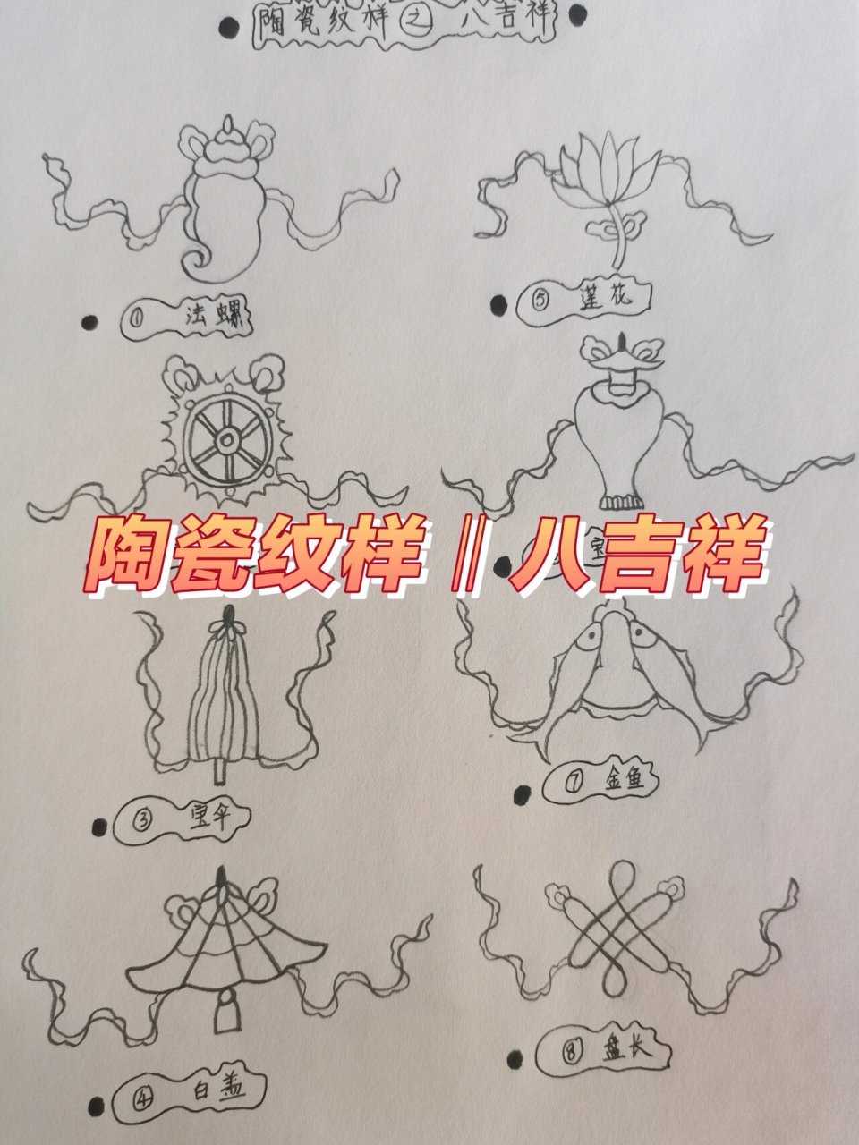 陶瓷纹样‖八吉祥(八宝) 八吉祥又称佛教八宝,是象征佛教威力的八种