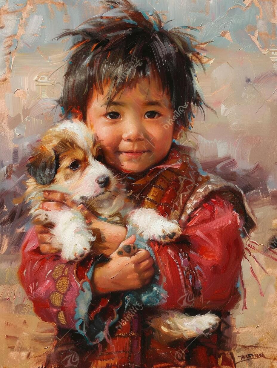 ai油画|高原的孩子