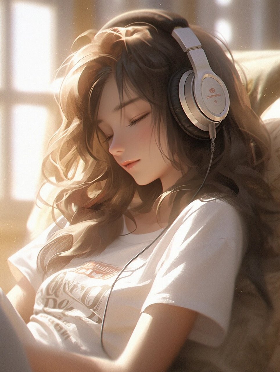 【女生头像】阳光下,房间里,听音乐女孩  挺音乐头像, 阳光下,房间里