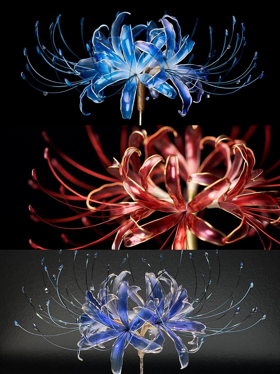 蓝色的曼珠沙华见过么? 蓝色高贵冷艳,红色妖异热烈.