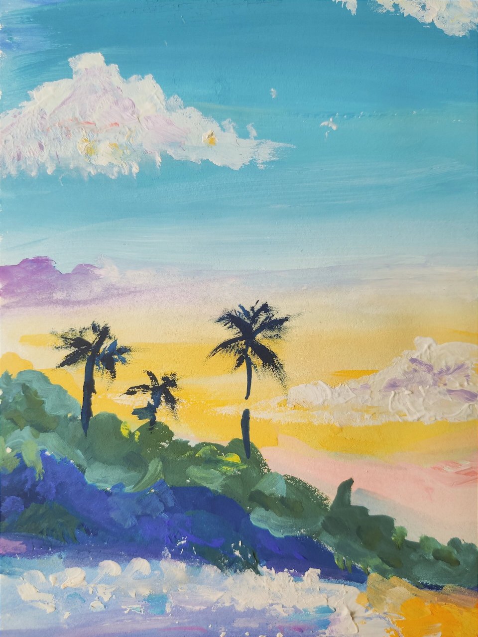 水粉画《海边》分享附细节图