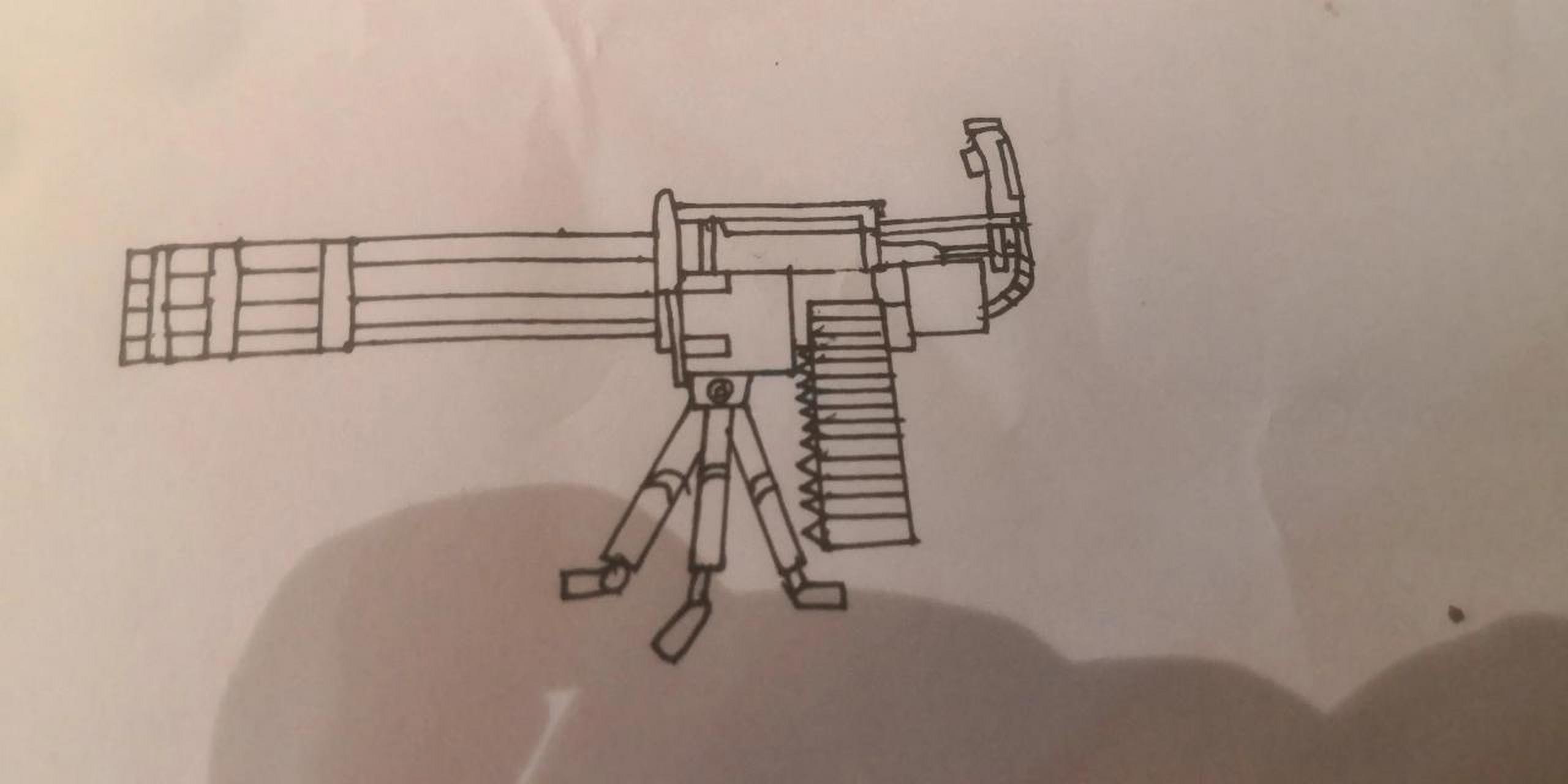 孩子手绘的超长版加特林机枪,突突!
