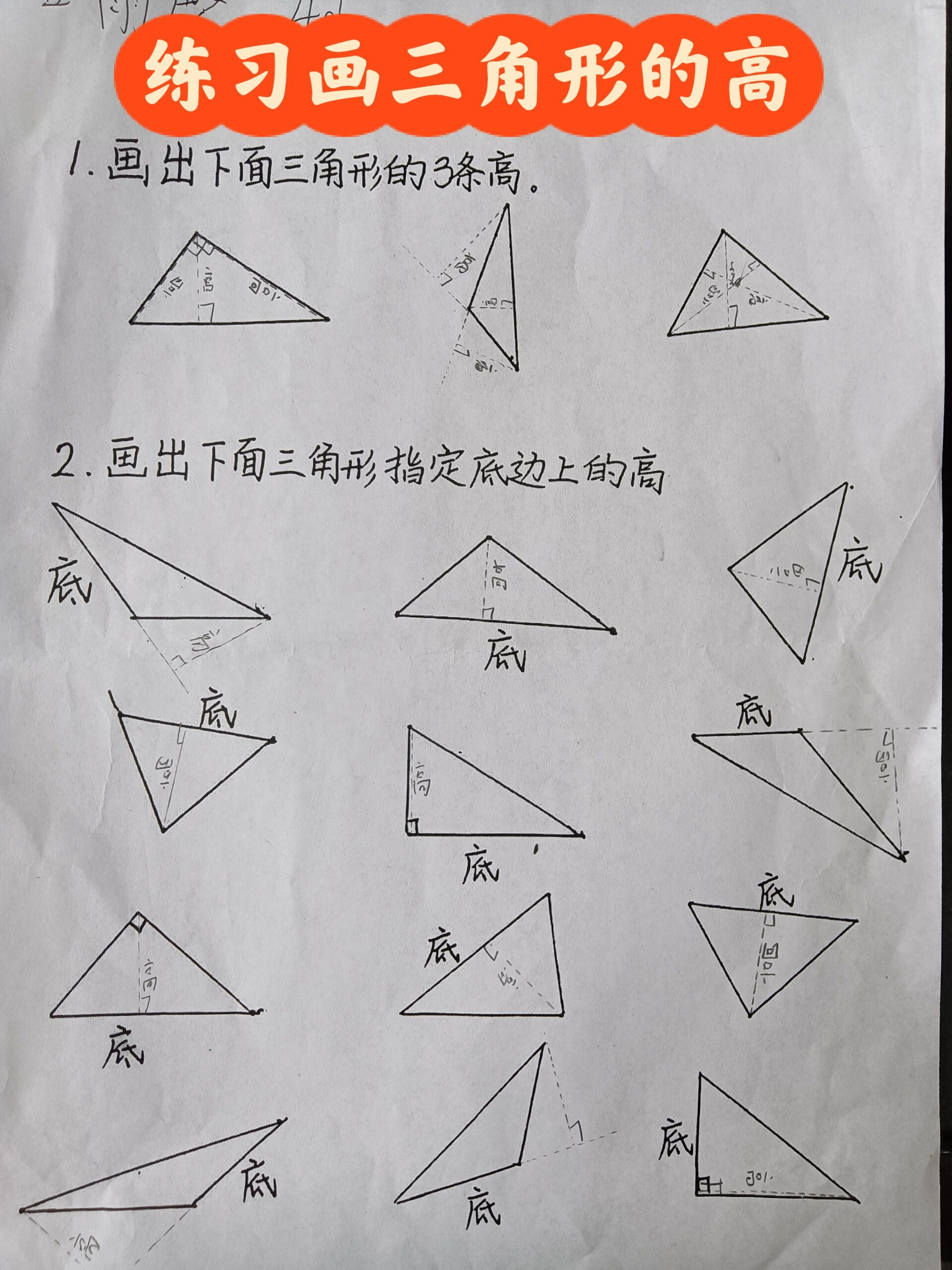 如何画三角形的高 三角形的高专项训练