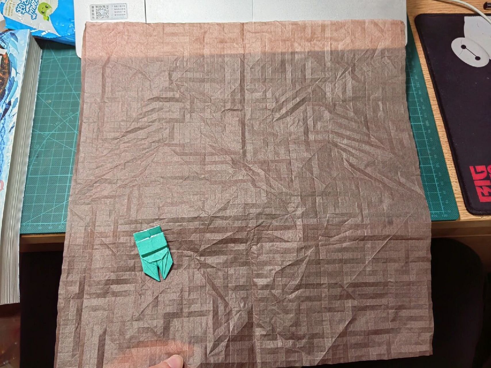 火车上折完的折纸螳螂 设计:今井幸太 折拍:我 用纸:35cm棕色拷贝纸