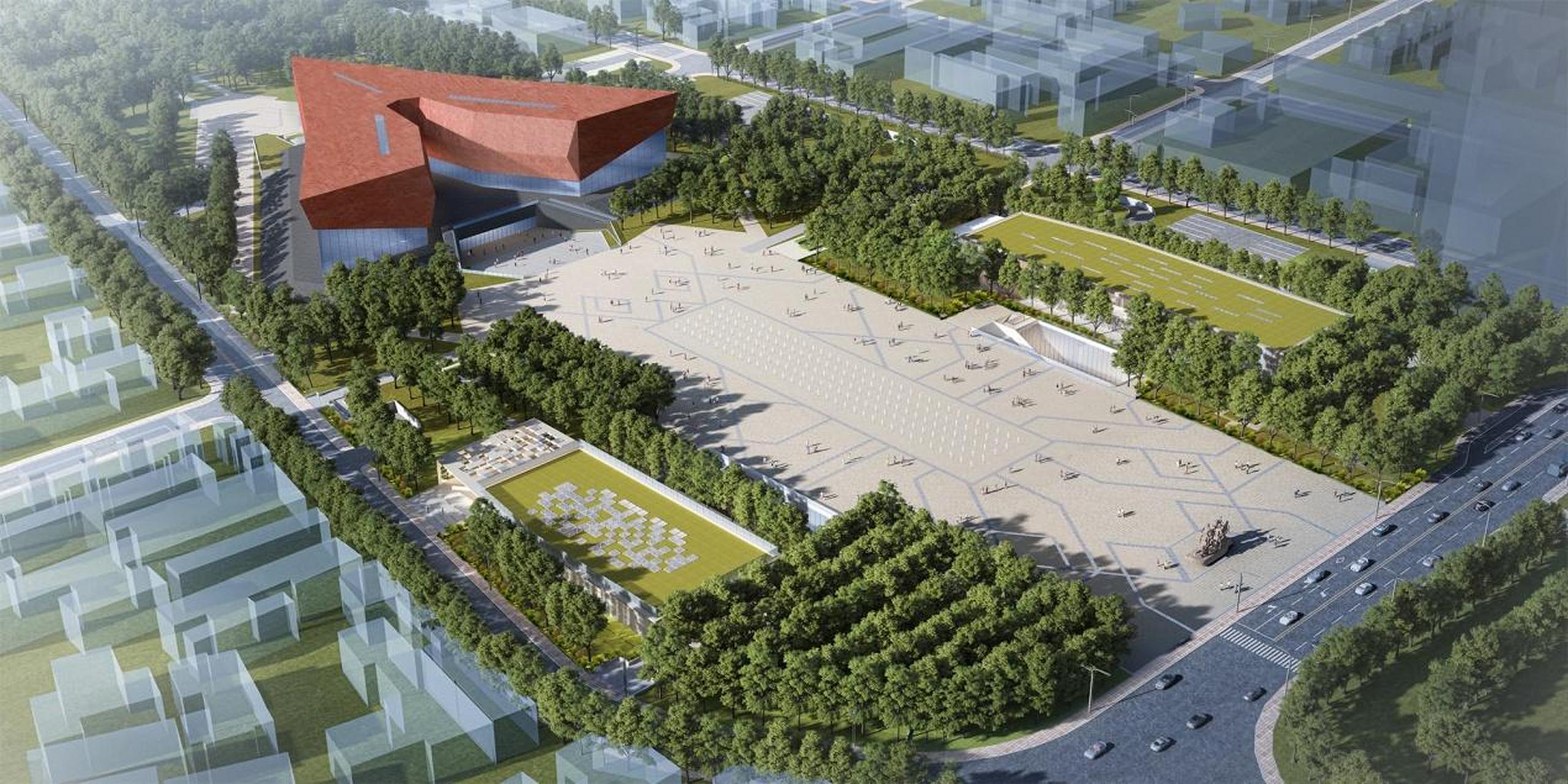 原黄鹤楼中学位首义广场-走向共和雕像周边,始建于1947年.