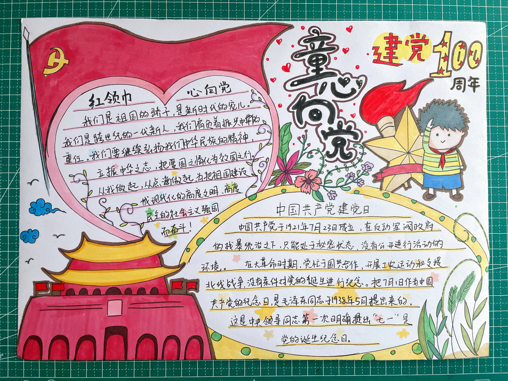 "童心向党61建党100周年"手抄报 细数这些年陪娃