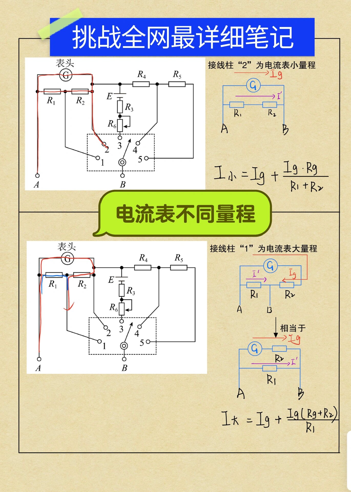 高中物理电学实验(多用电表→不同接线柱)