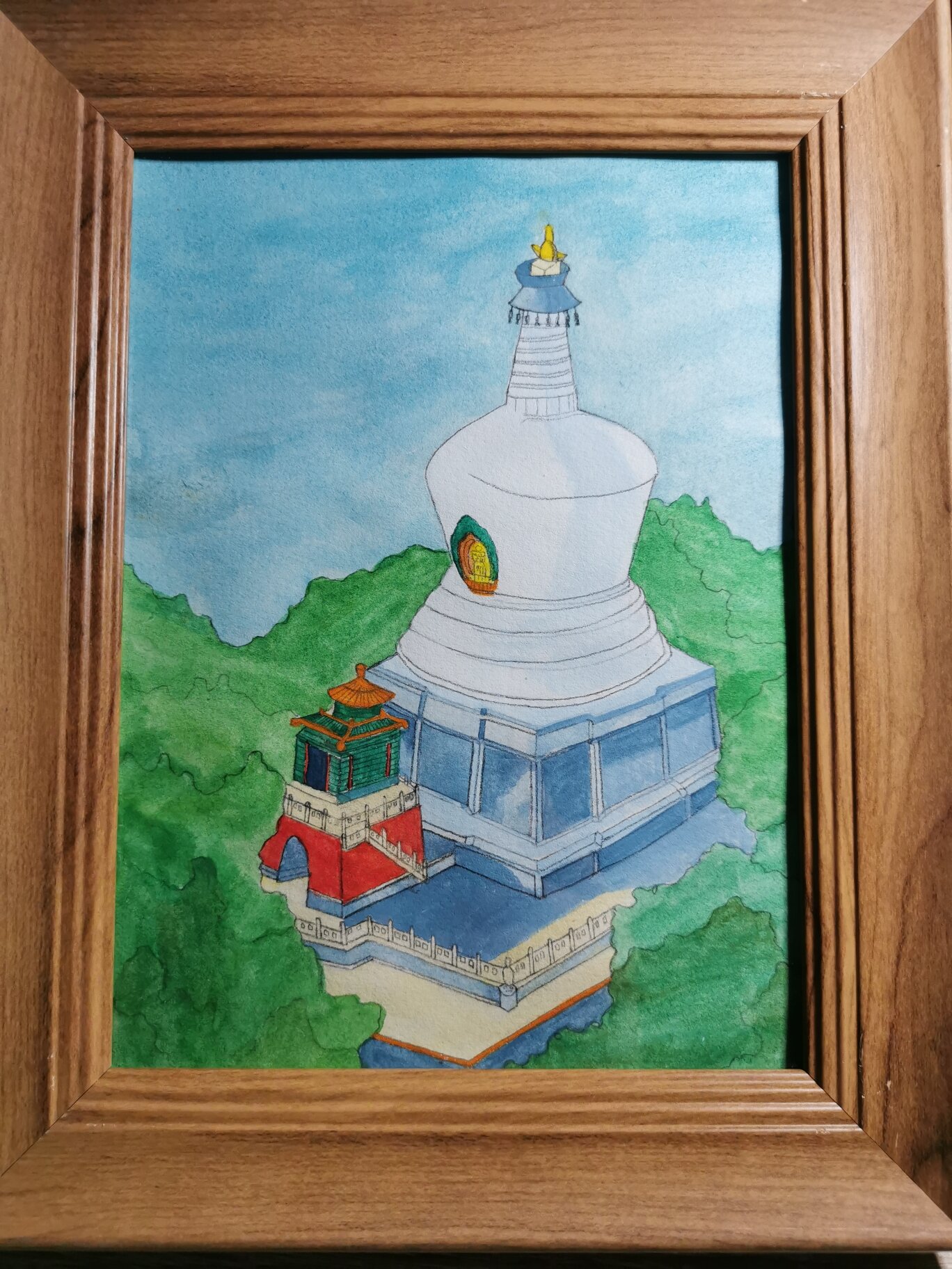 画了小半天时间才完成,北海公园的白塔!