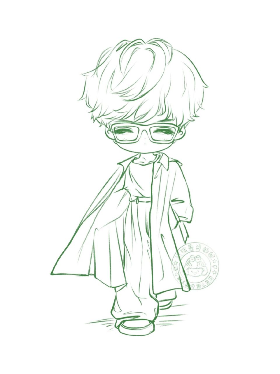 男生q版漫画成毅巴黎机场浪凡附线稿      成毅巴黎小王子 拽皇 来啦