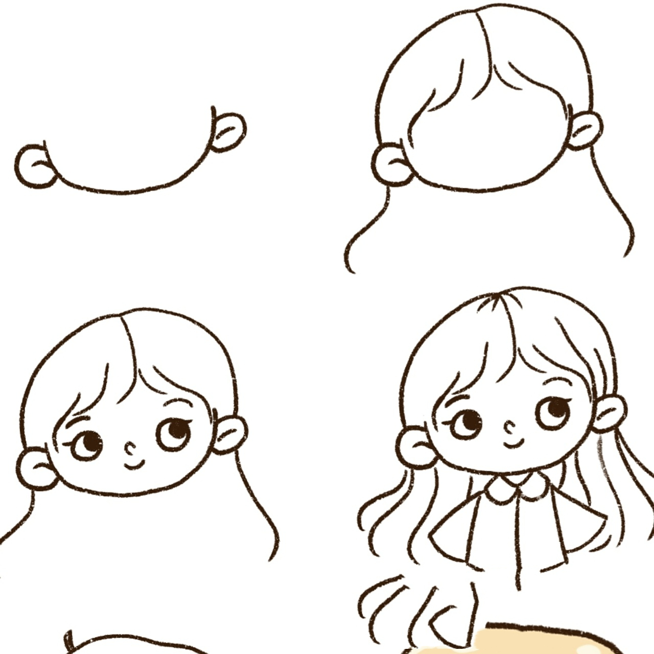 女孩卡通手绘人物头像教程 零基础绘画|简笔画教程|黑白ins插画|手帐