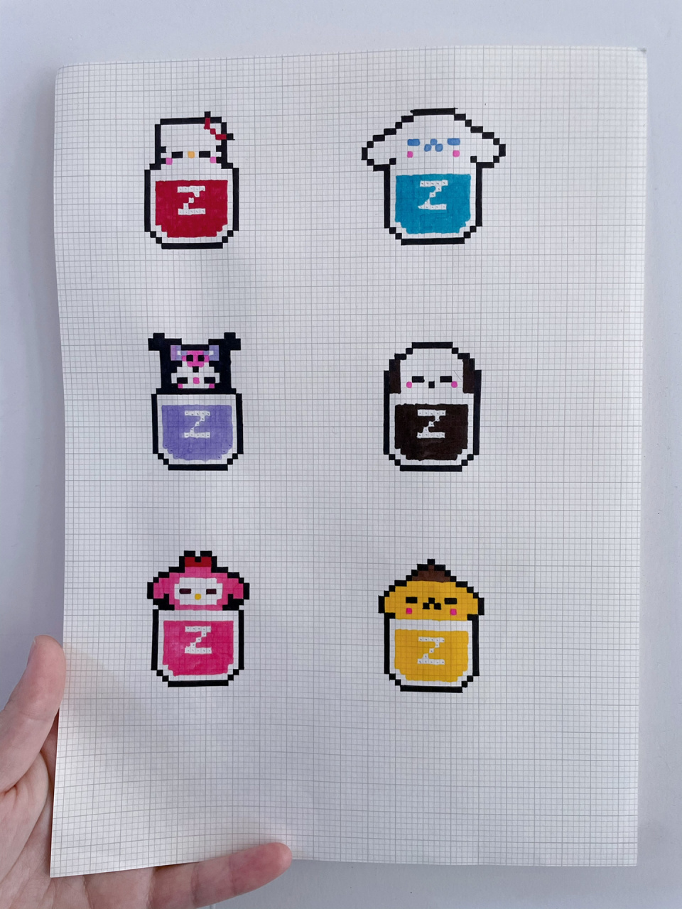 a5像素画|睡着盖被子的三丽鸥～ 临摹来自(拼豆) 色号在第二张仅供