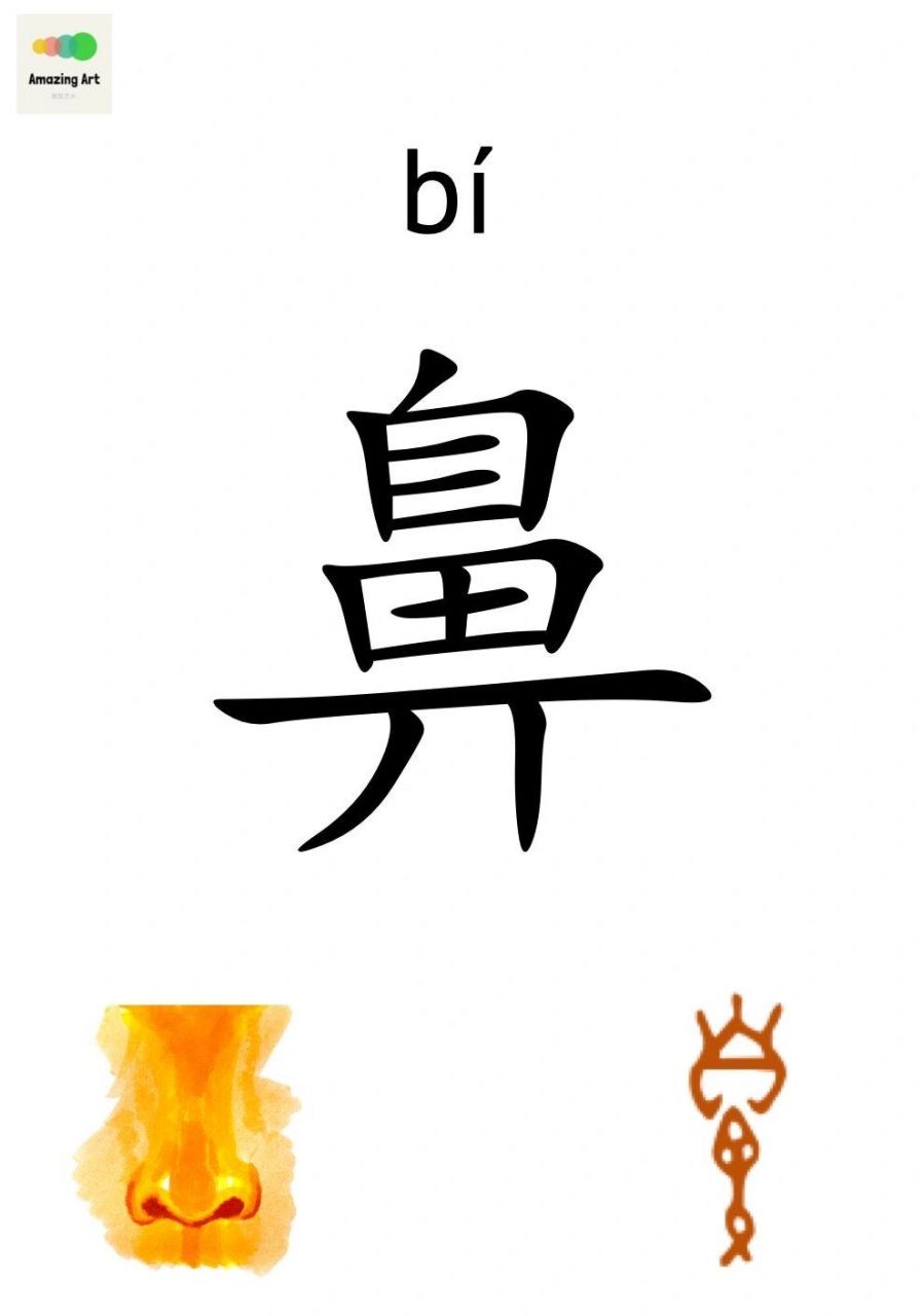 古人最初用"自"代表"鼻", 后造"鼻"字.