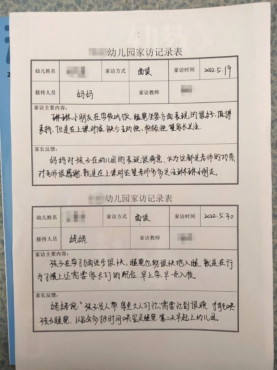 幼儿园家访记录表  新鲜的刚出笼