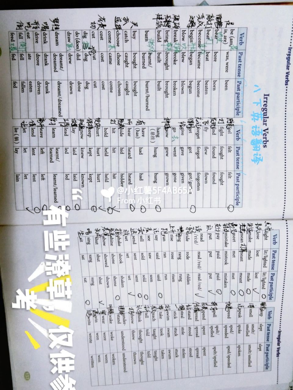 八年级下册英语人教版 irregular verbs 教材136页到137页 单词翻译