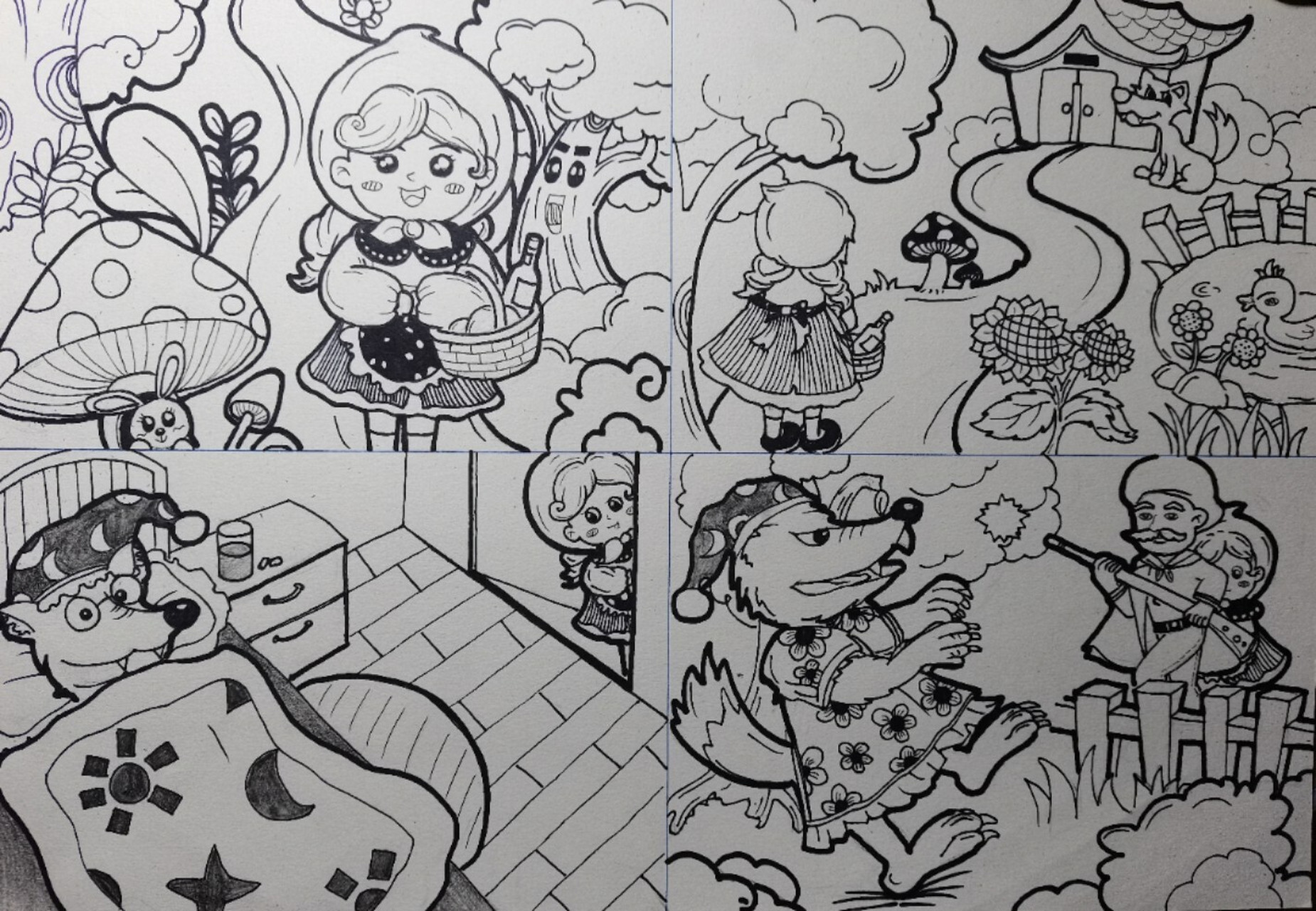 小红帽(全)儿童画 简笔画 寒假作业简笔画打卡(1)  窝似乎没什么童年