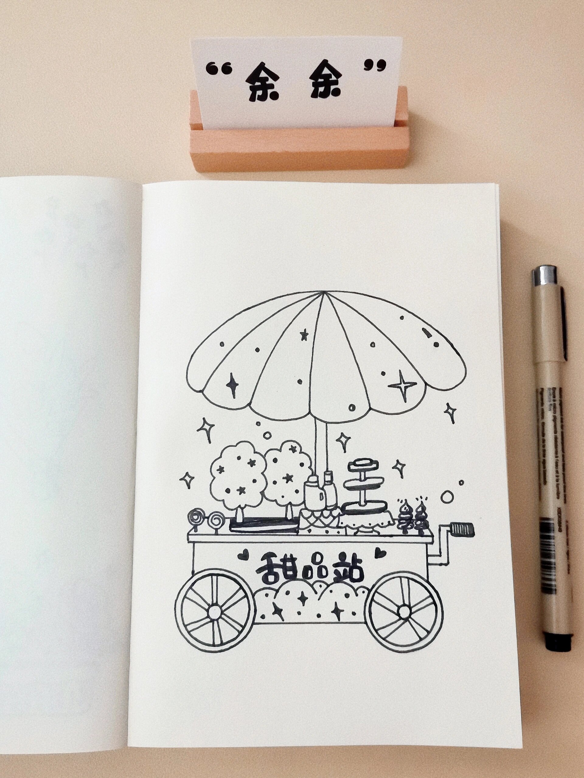【简笔画分享】甜品车简笔画01