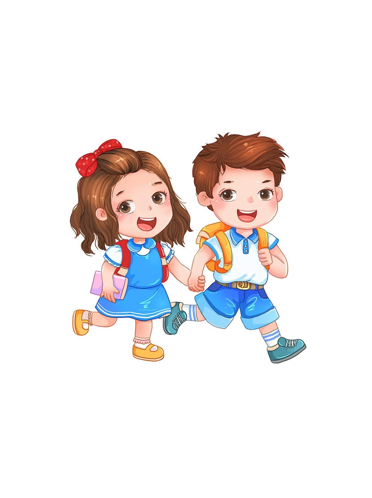 免扣元素|开学啦!小朋友背书包上学素材